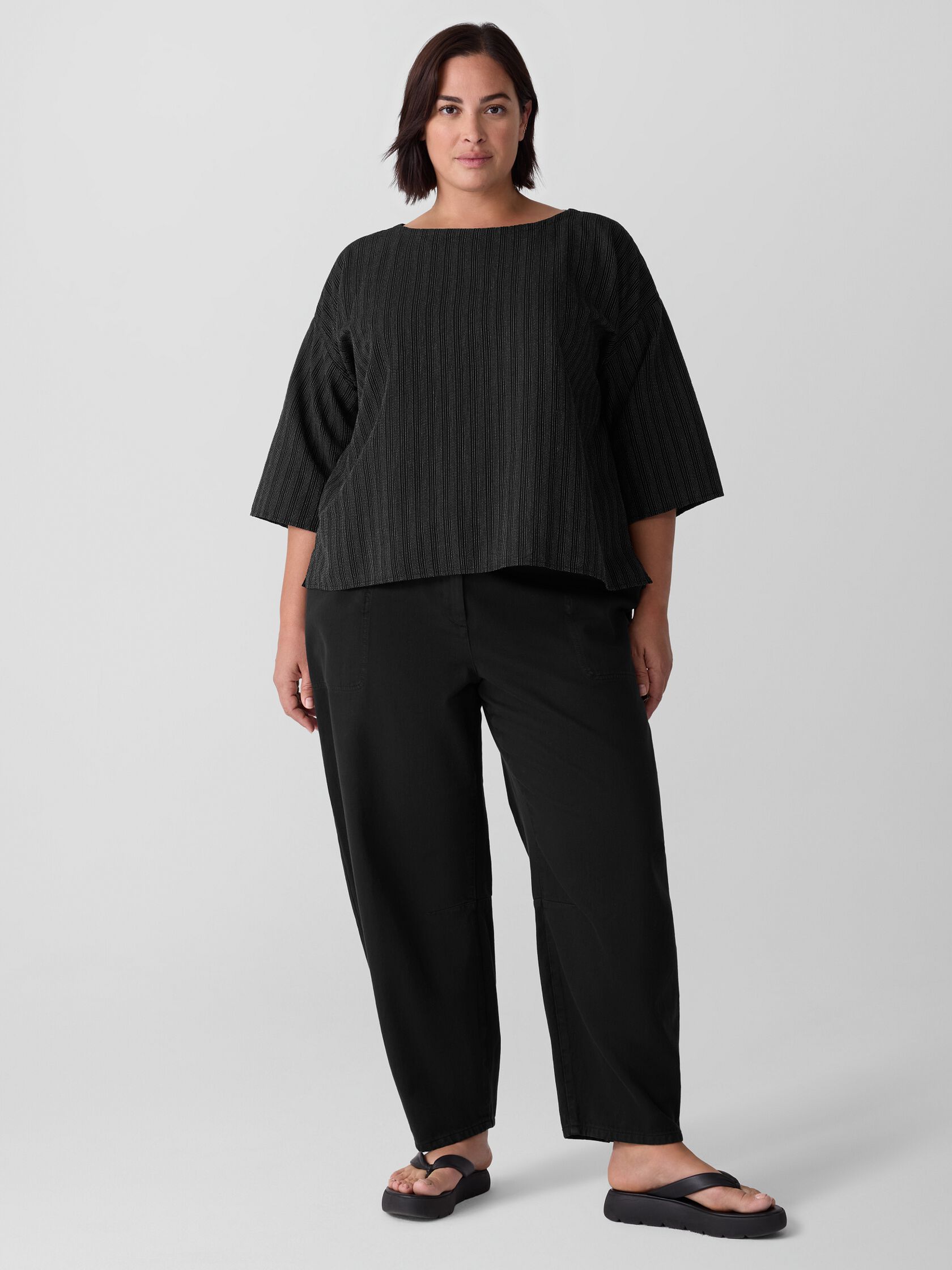 Cotton Blend Stripe Stitch Box-Top