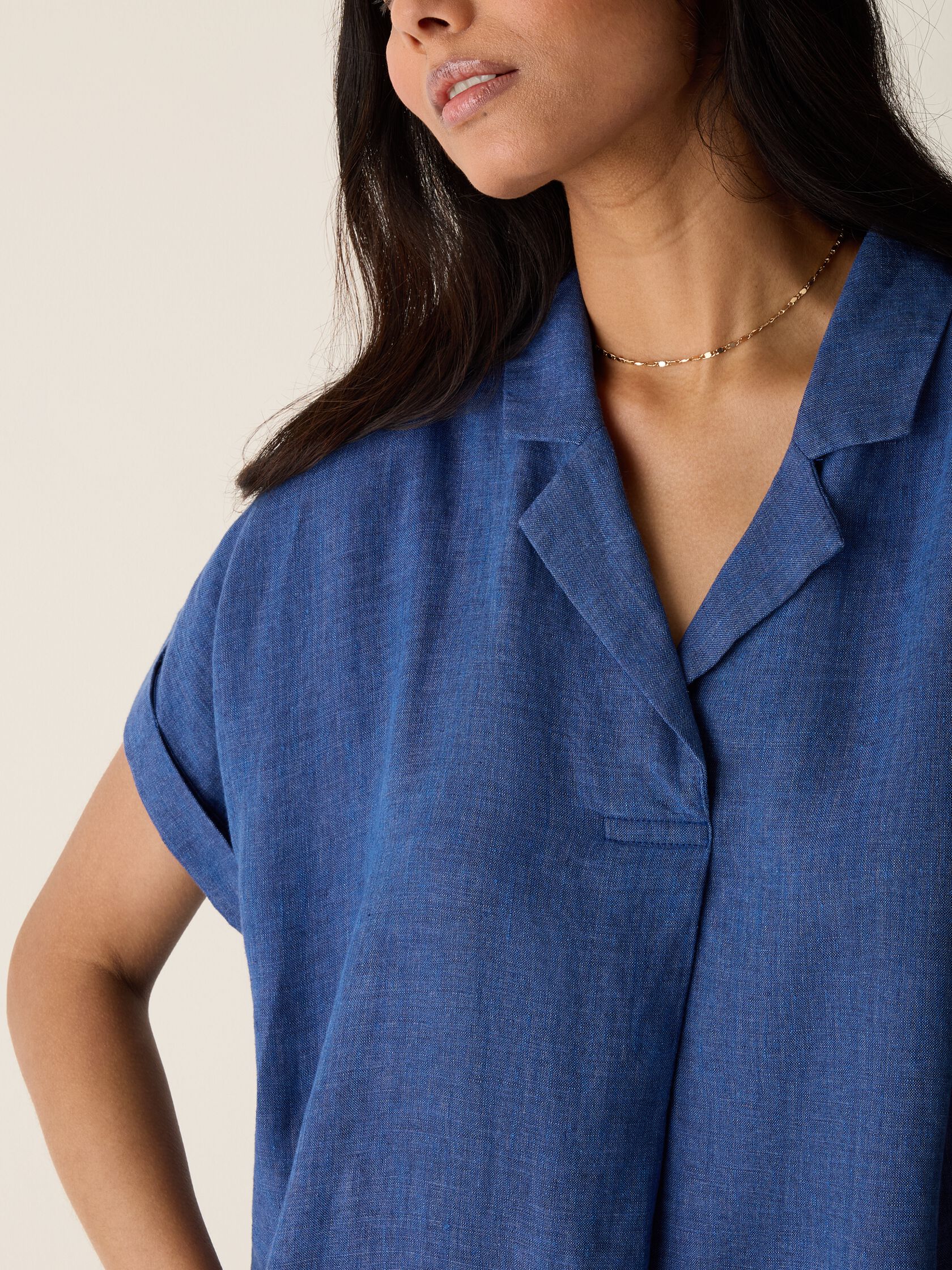 Washed Organic Linen D&eacute;lav&eacute; Notch Collar Dress