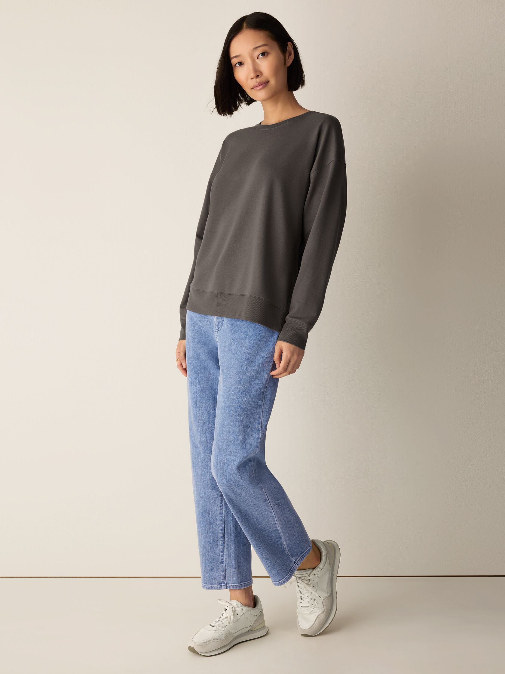 Cozy Brushed Terry Hug Crew Neck Long Top