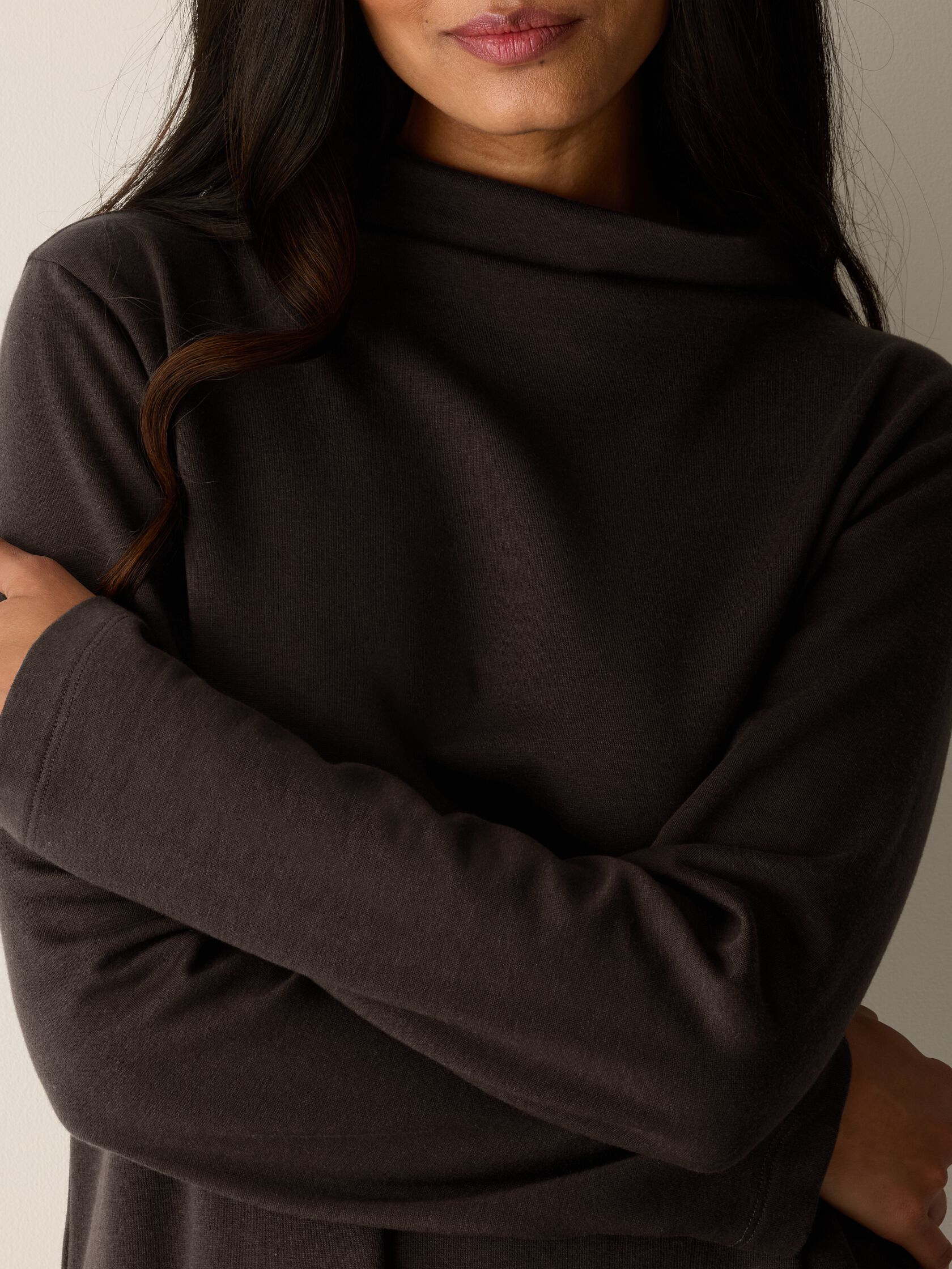 Cozy Brushed Terry Hug Funnel Neck Long Top
