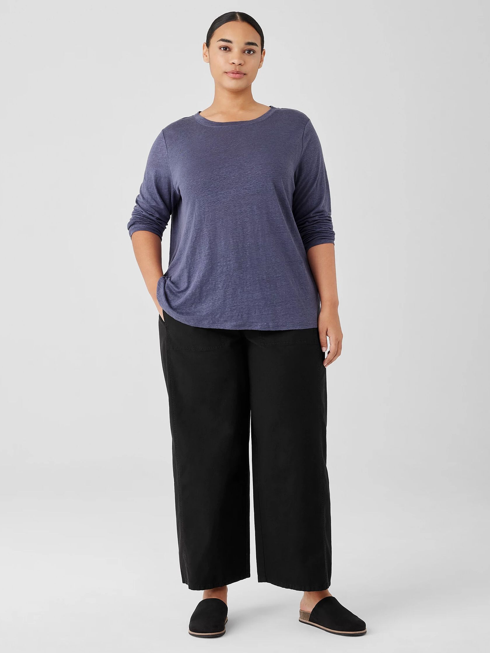 Cotton Hemp Stretch Wide-Leg Pant