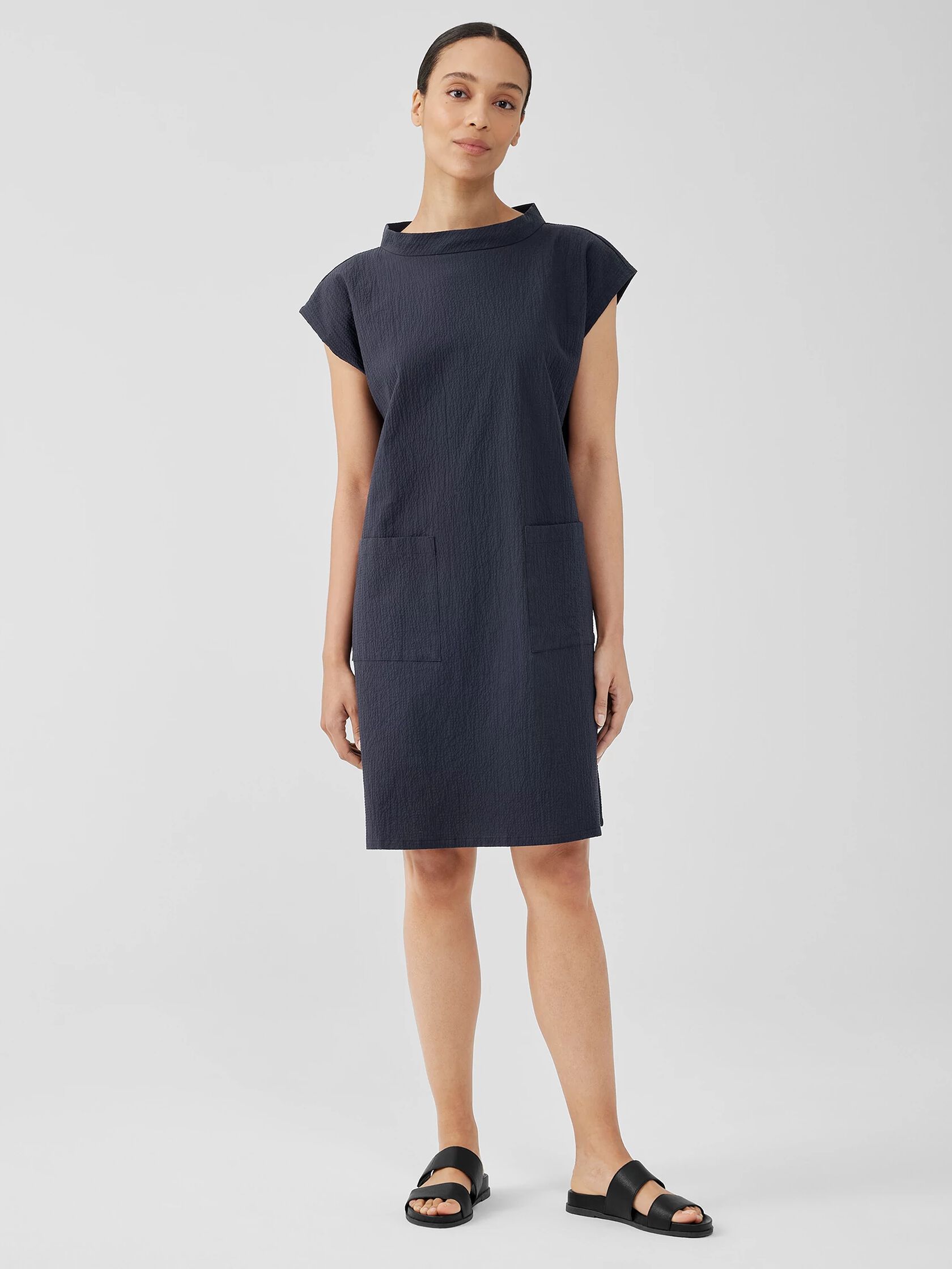 Organic Cotton Pucker Mock Neck Dress