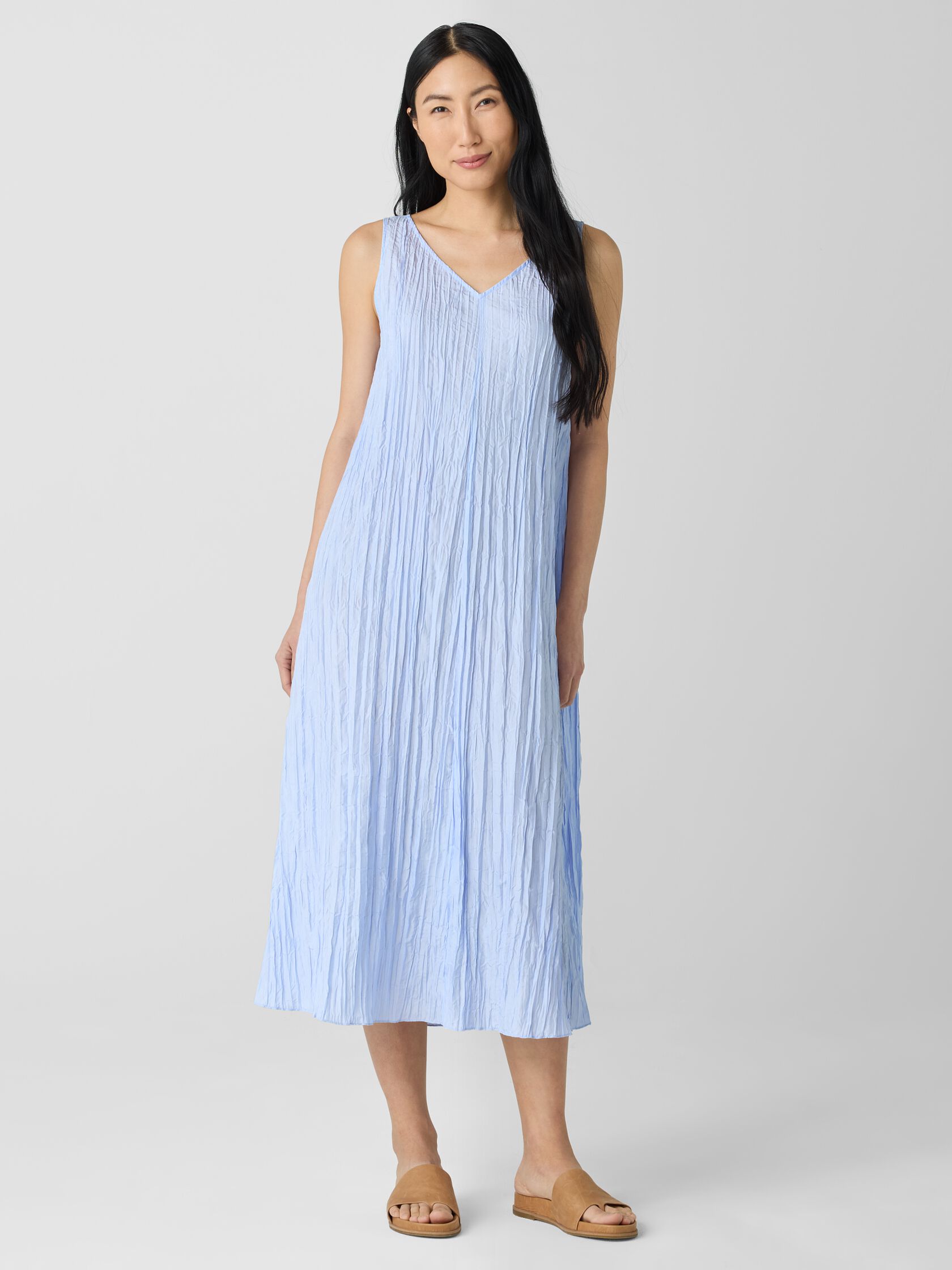 Crushed Silk V-Neck Dress