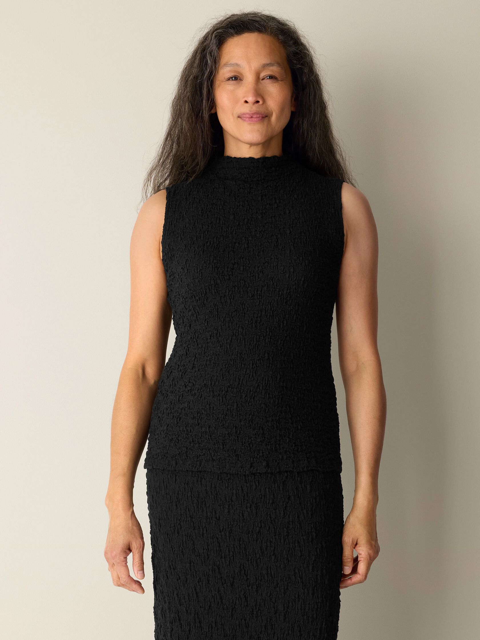 Bubble Jacquard Funnel Neck Top