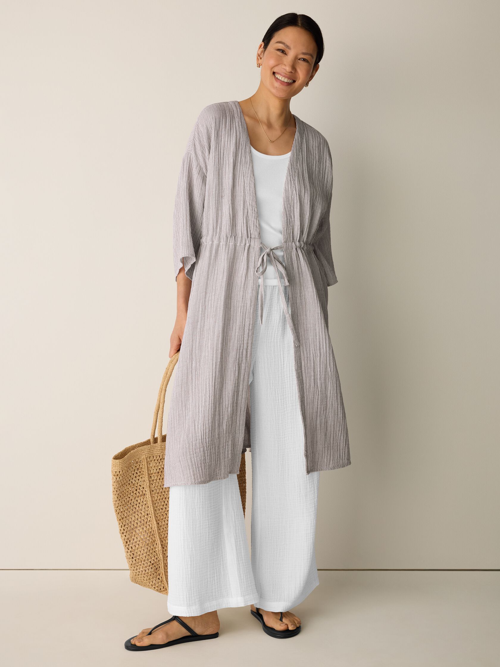 Striped Organic Cotton Gauze Caftan