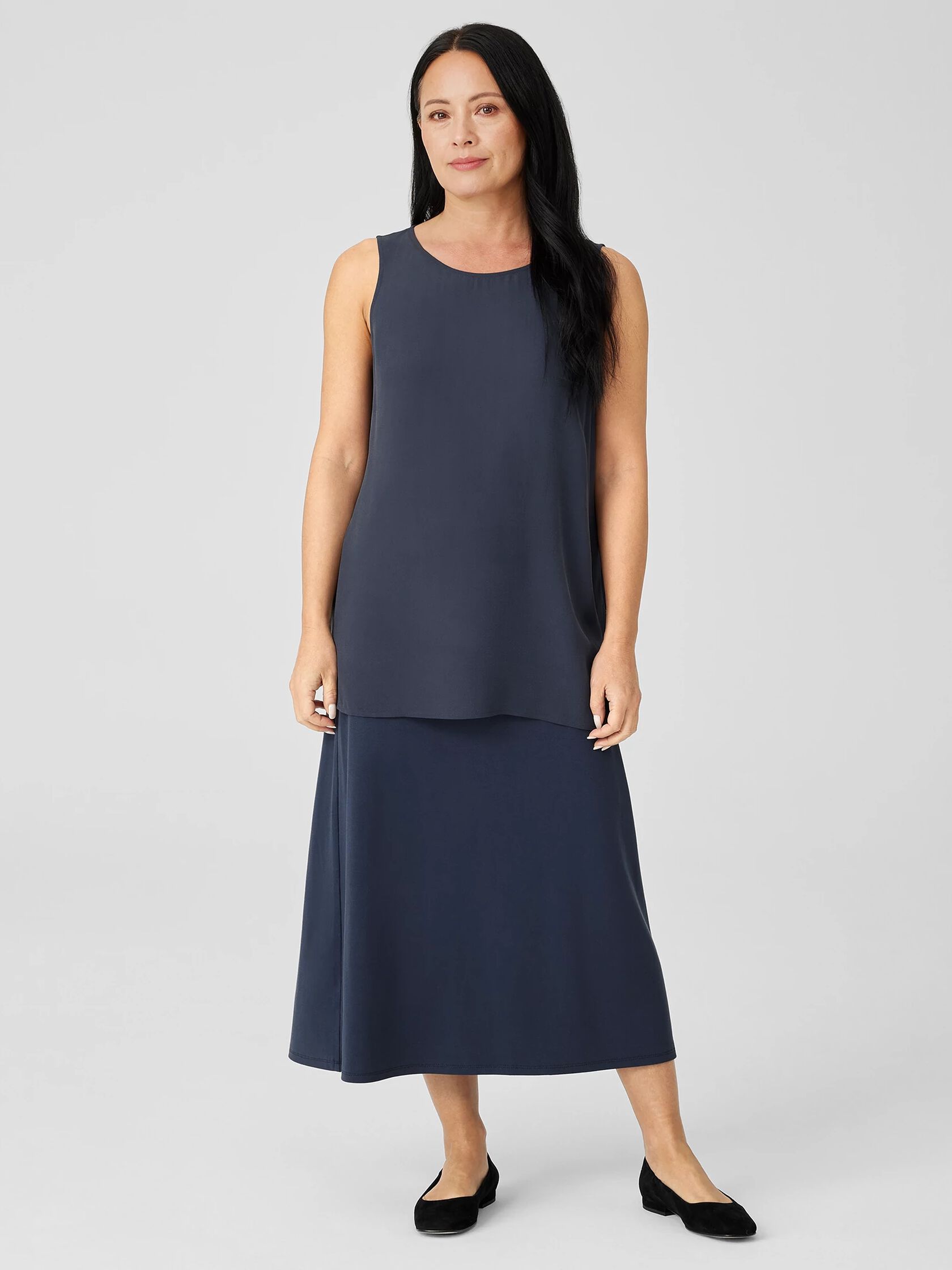 Silk Georgette Crepe Ballet Neck Tank