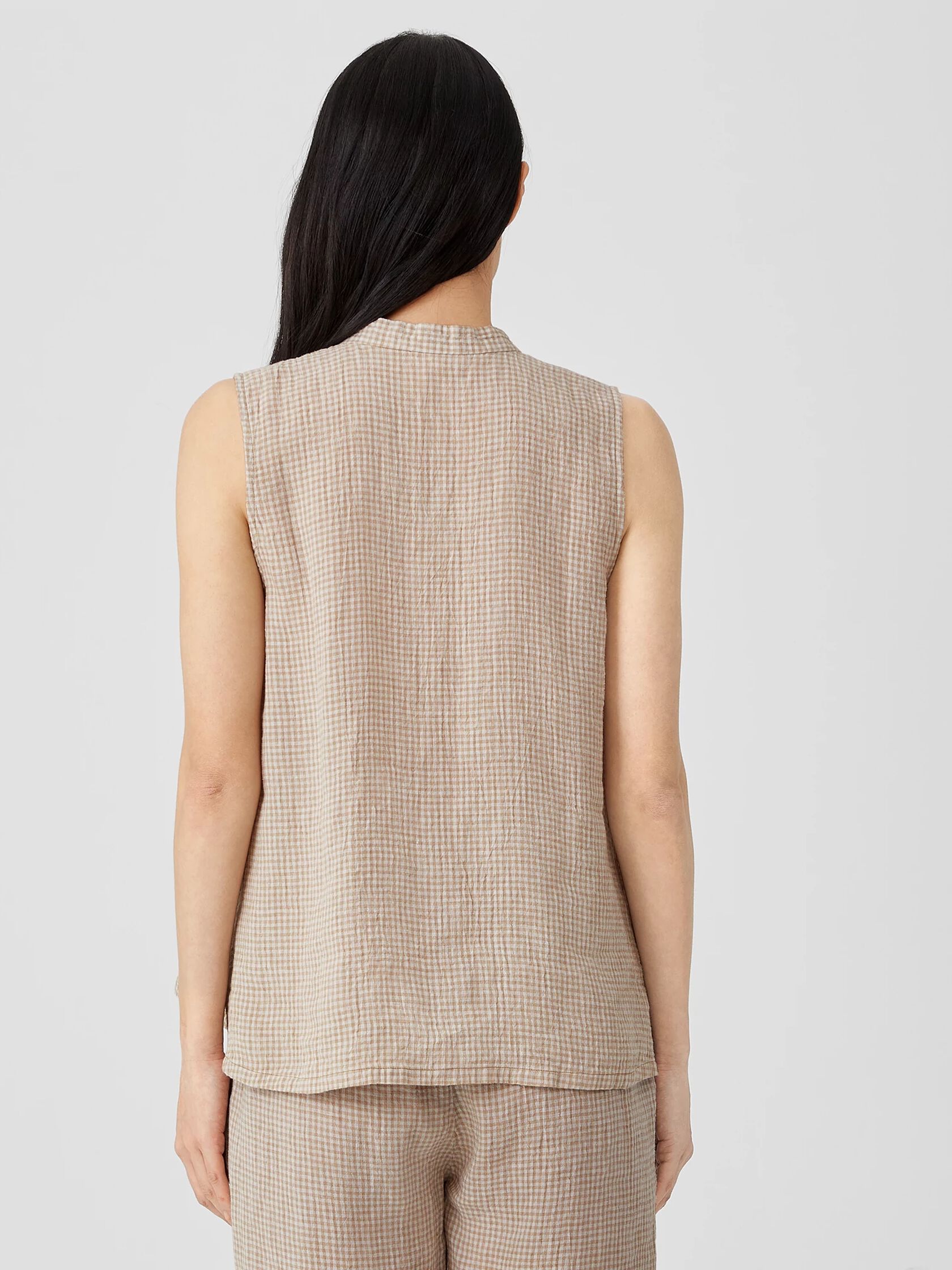 Puckered Organic Linen Sleeveless Shirt