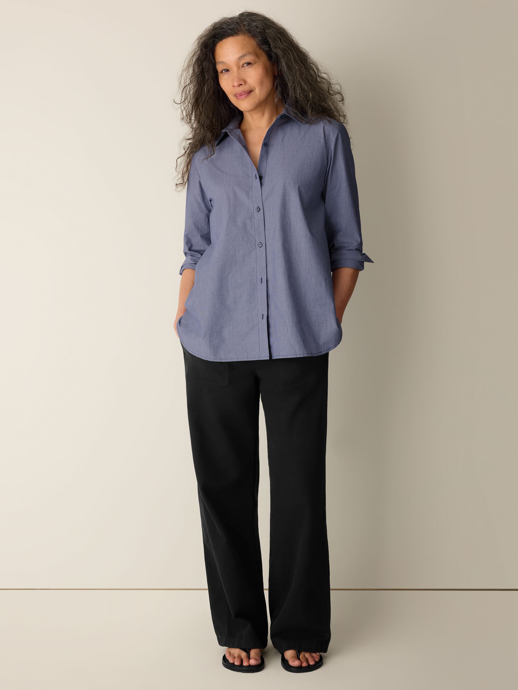 Striped Organic Cotton Poplin Classic Collar Shirt
