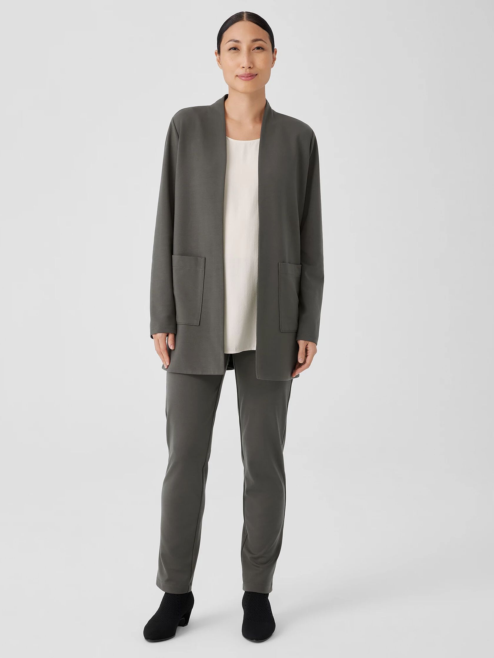 Escada - Gray Wool Blend Wide-Collar Zip-Up Jacket Sz 8 – Current Boutique