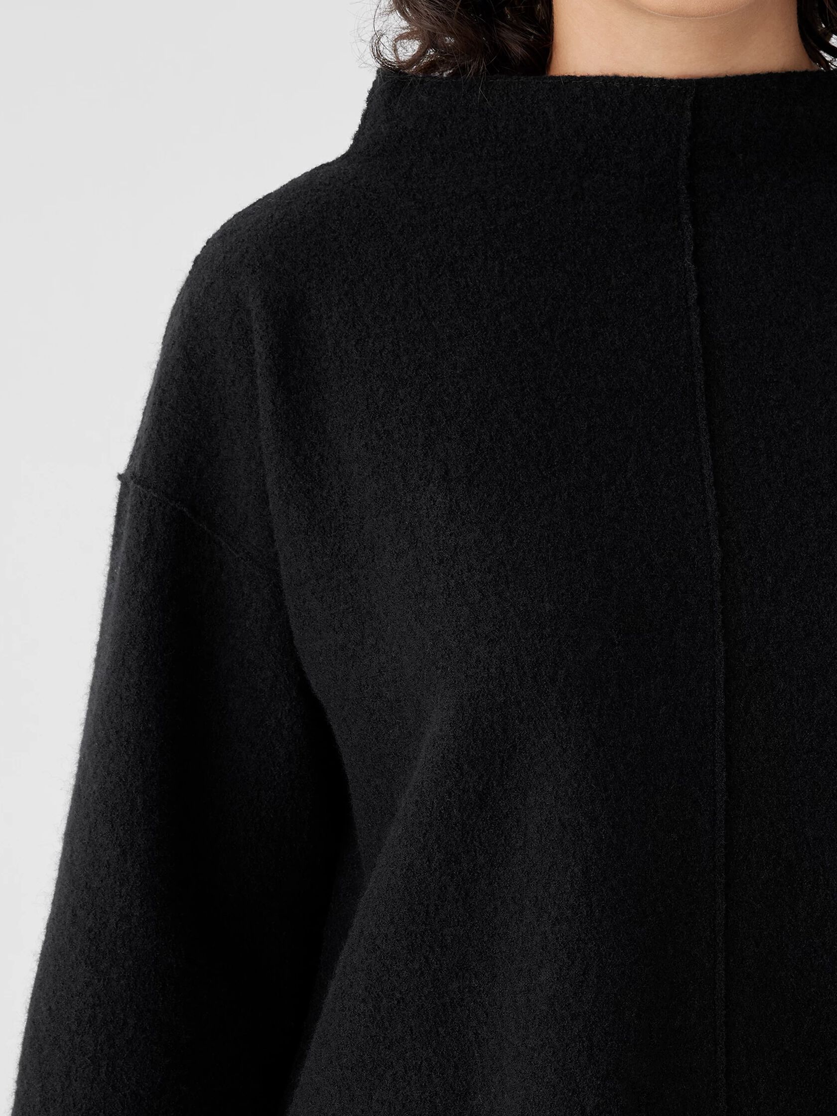 Lightweight Boiled Wool Funnel Neck Top in Regenerative Wool