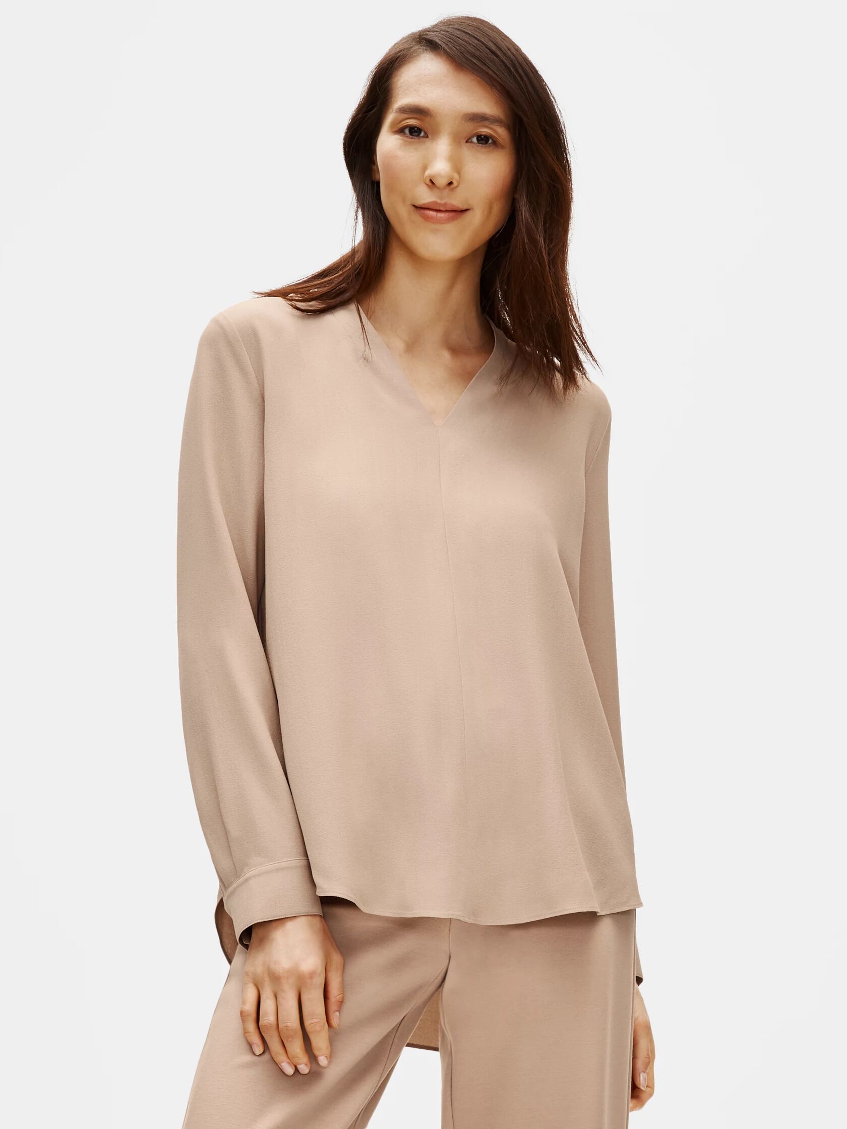 Silk Georgette Crepe V-Neck Top
