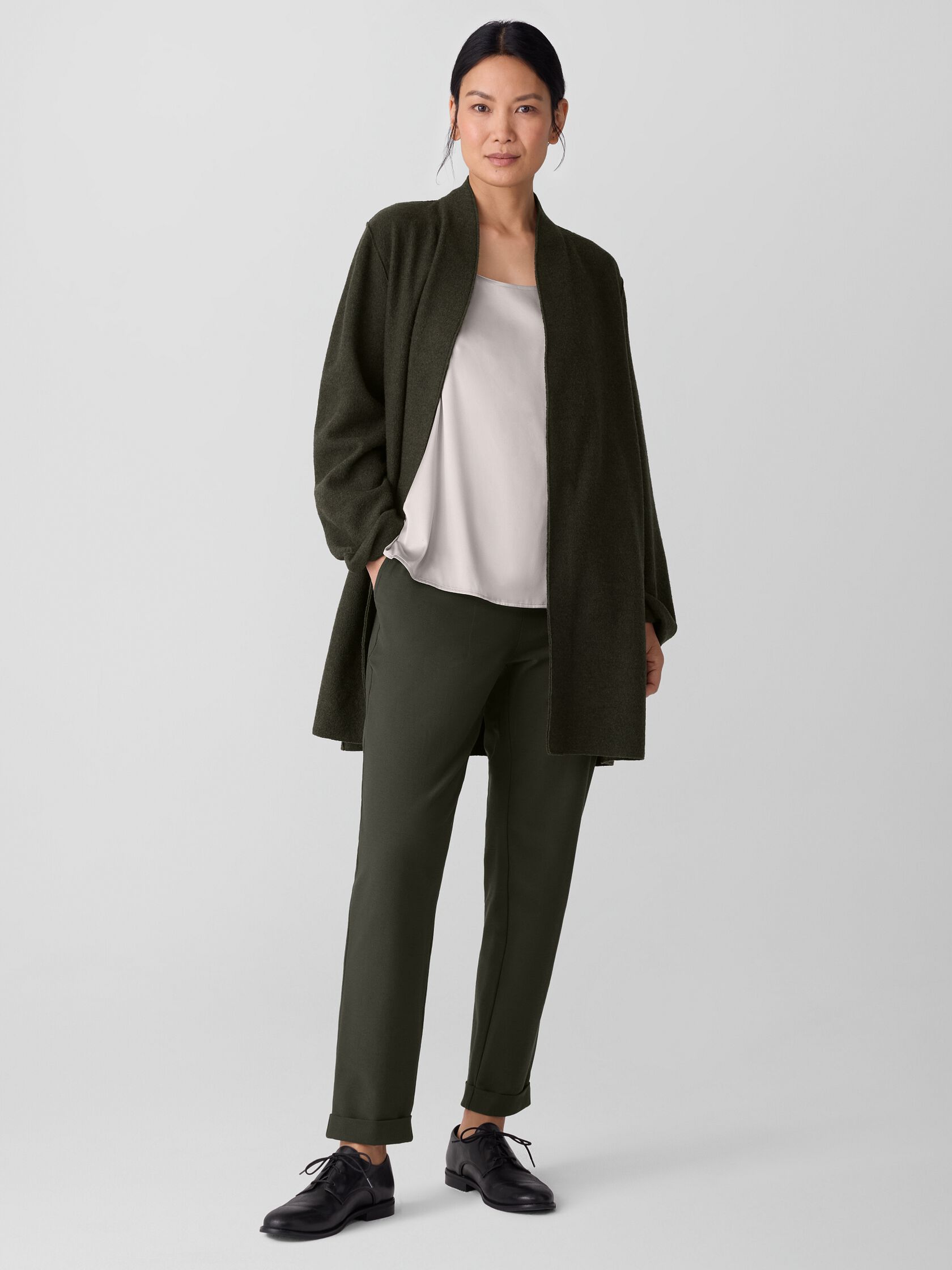 Lightweight Boiled Wool High Collar Jacket in Regenerative Wool