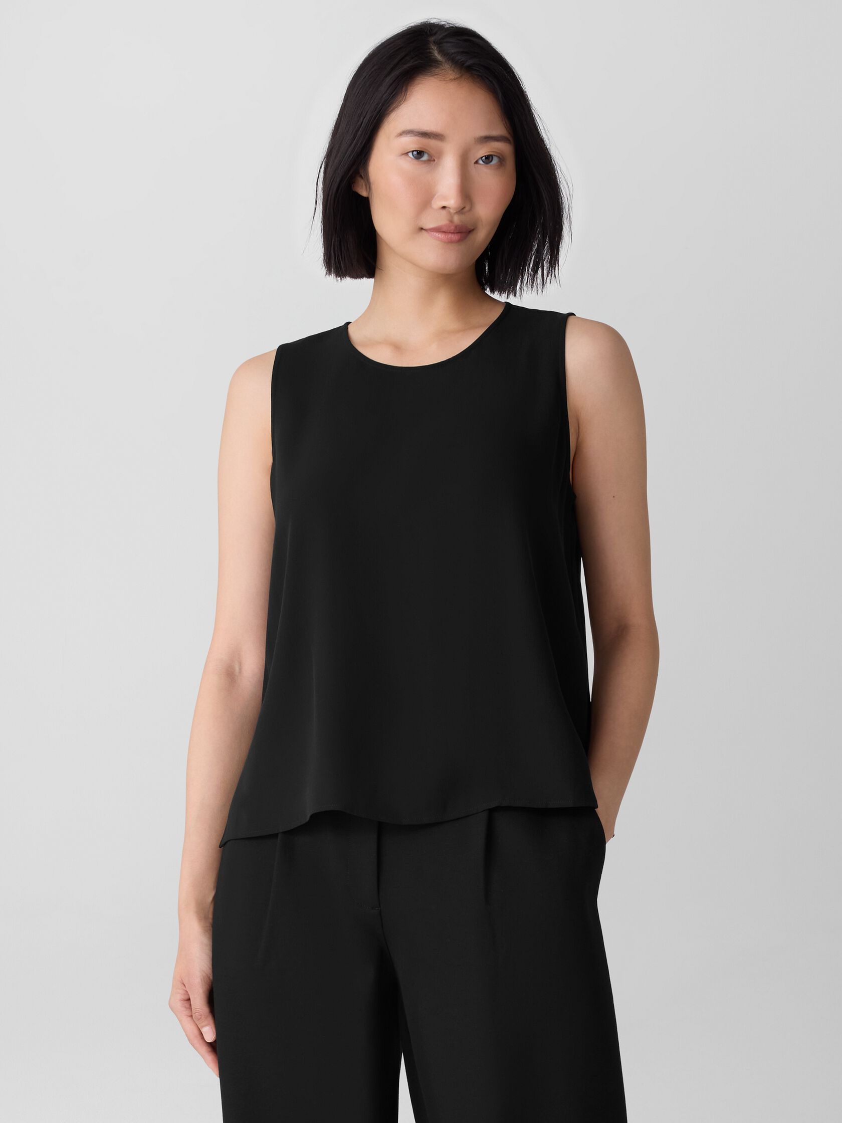 Silk Georgette Crepe Round Neck Tank