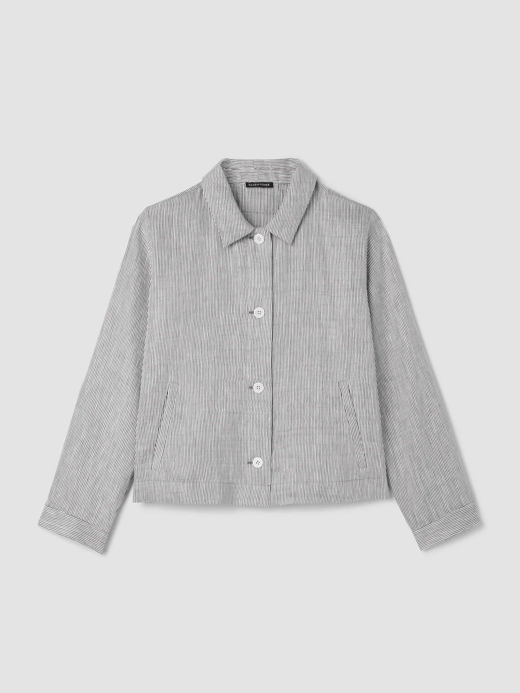 Striped Linen Sheen Classic Collar Jacket