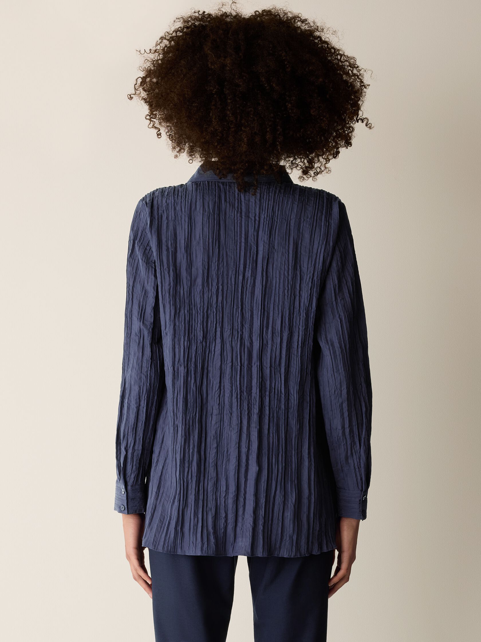 Crinkle Silk Habutai Classic Collar Shirt