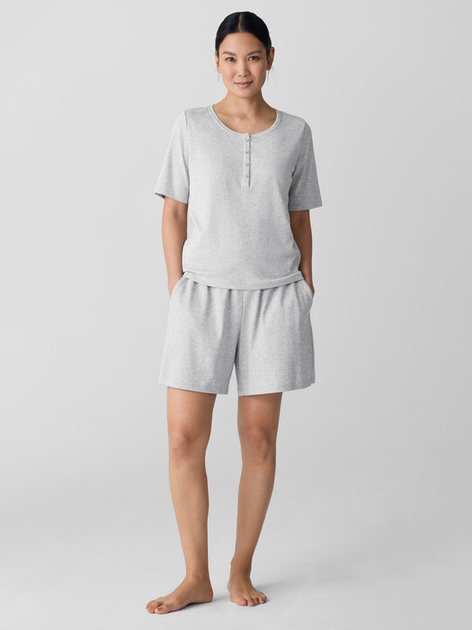 Mélange Organic Cotton Interlock Henley Sleep Top