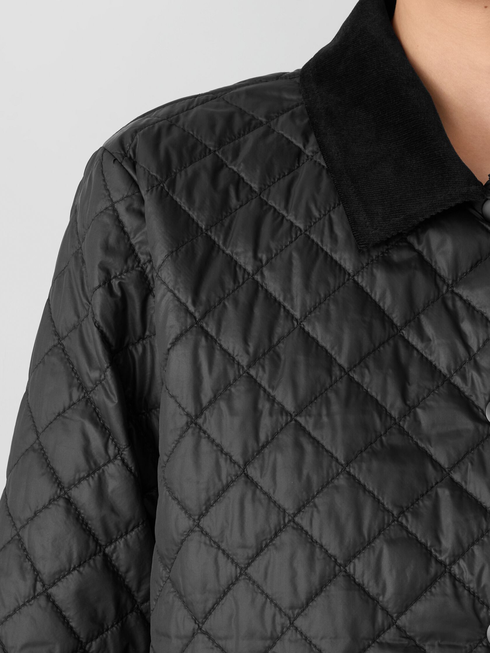 Eggshell Recycled Nylon Quilted Classic Collar Jacket