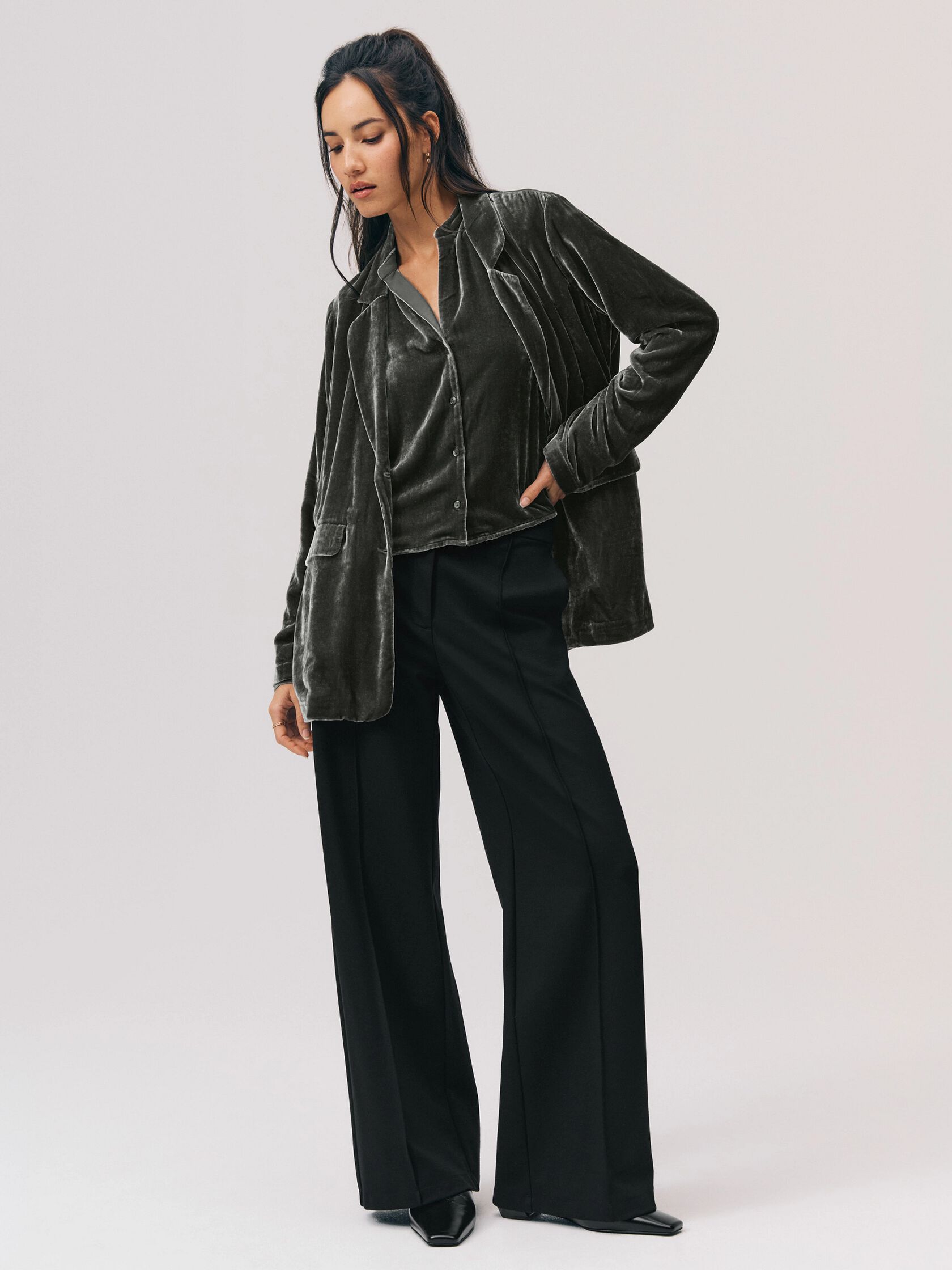 Washable Flex Ponte Pintuck Wide Trouser