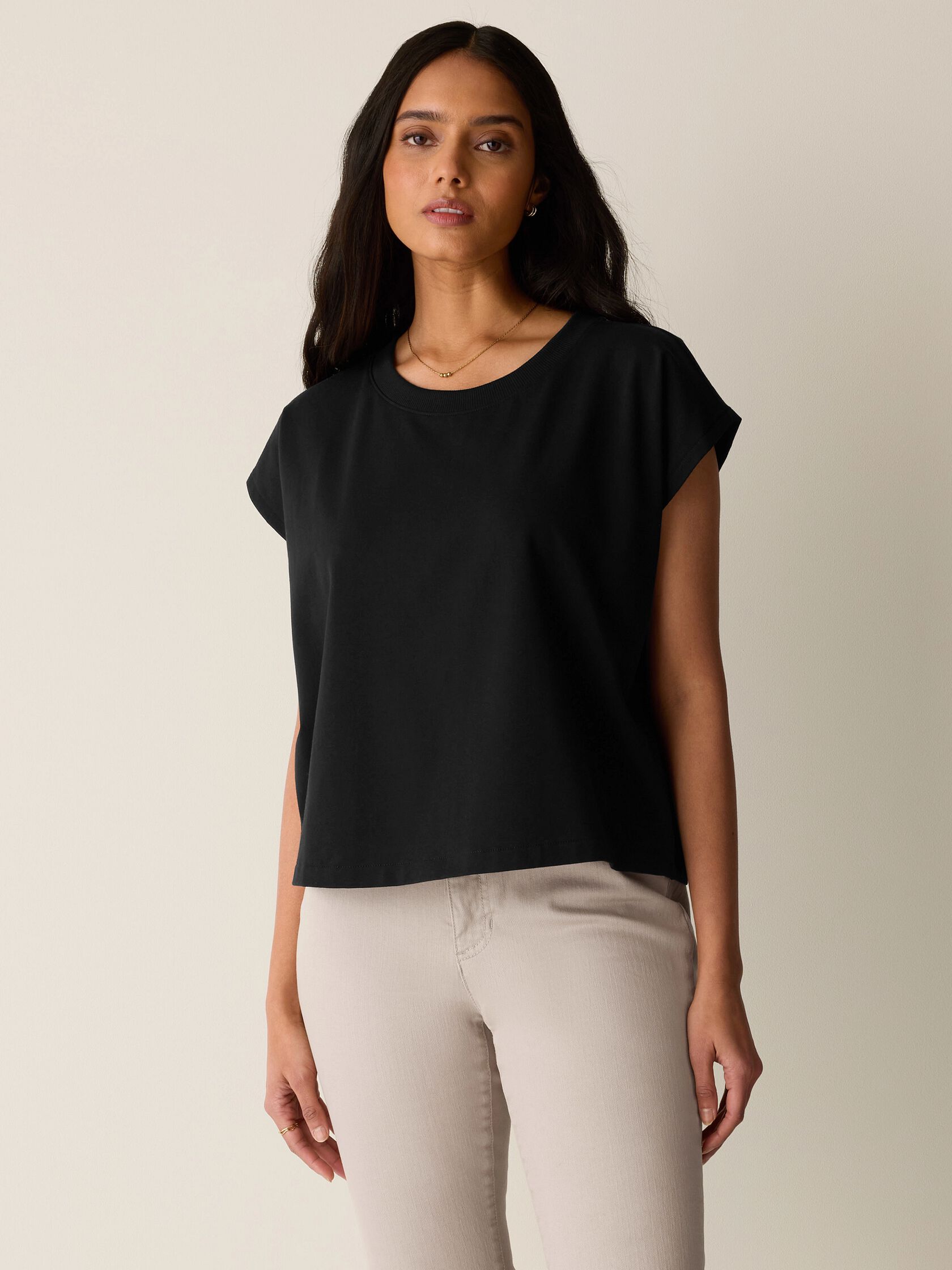 Pima Cotton Stretch Jersey Crew Neck Top