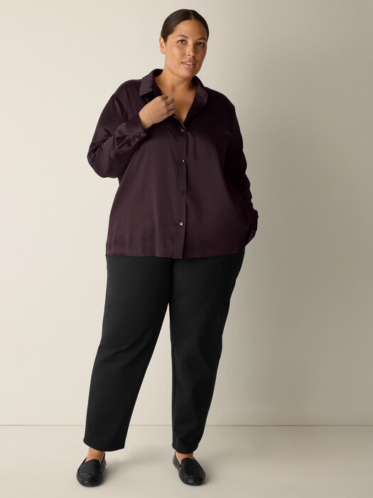 Stretch Silk Charmeuse Classic Collar Shirt