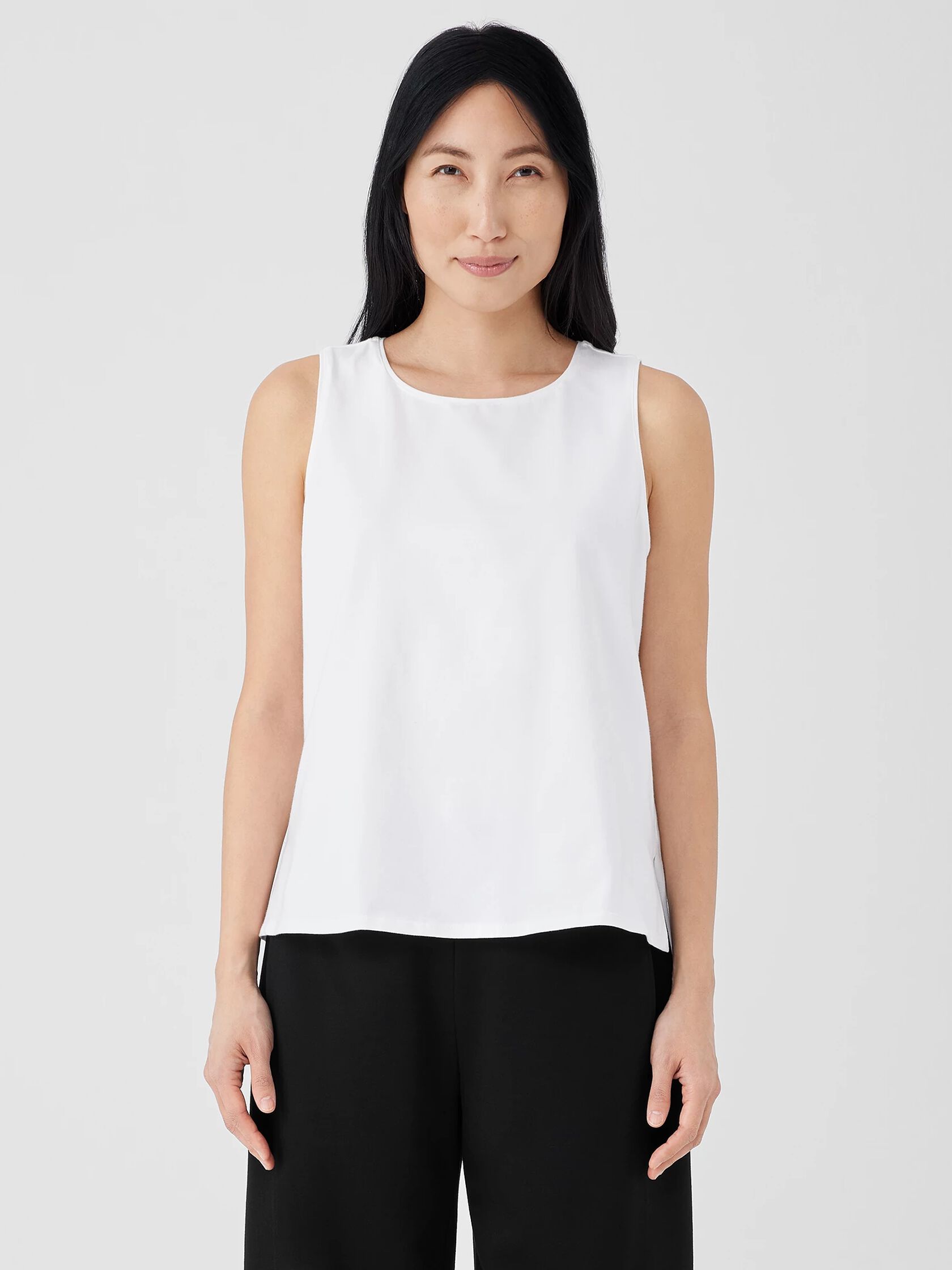 Stretch Jersey Knit Jewel Neck Tank