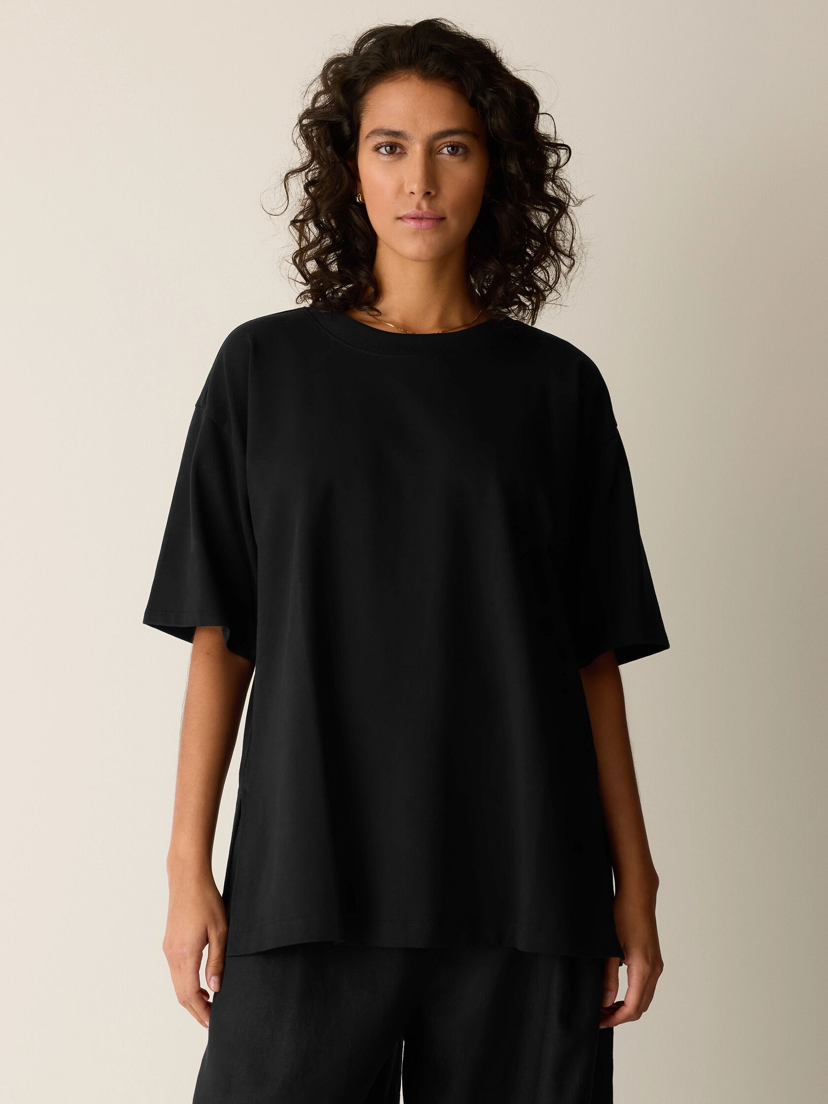 Pima Cotton Stretch Jersey Crew Neck Long Top
