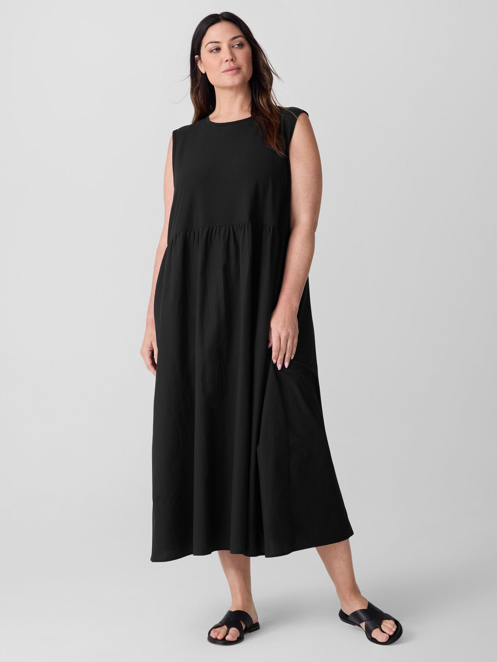 Washed Organic Cotton Poplin Round Neck Dress