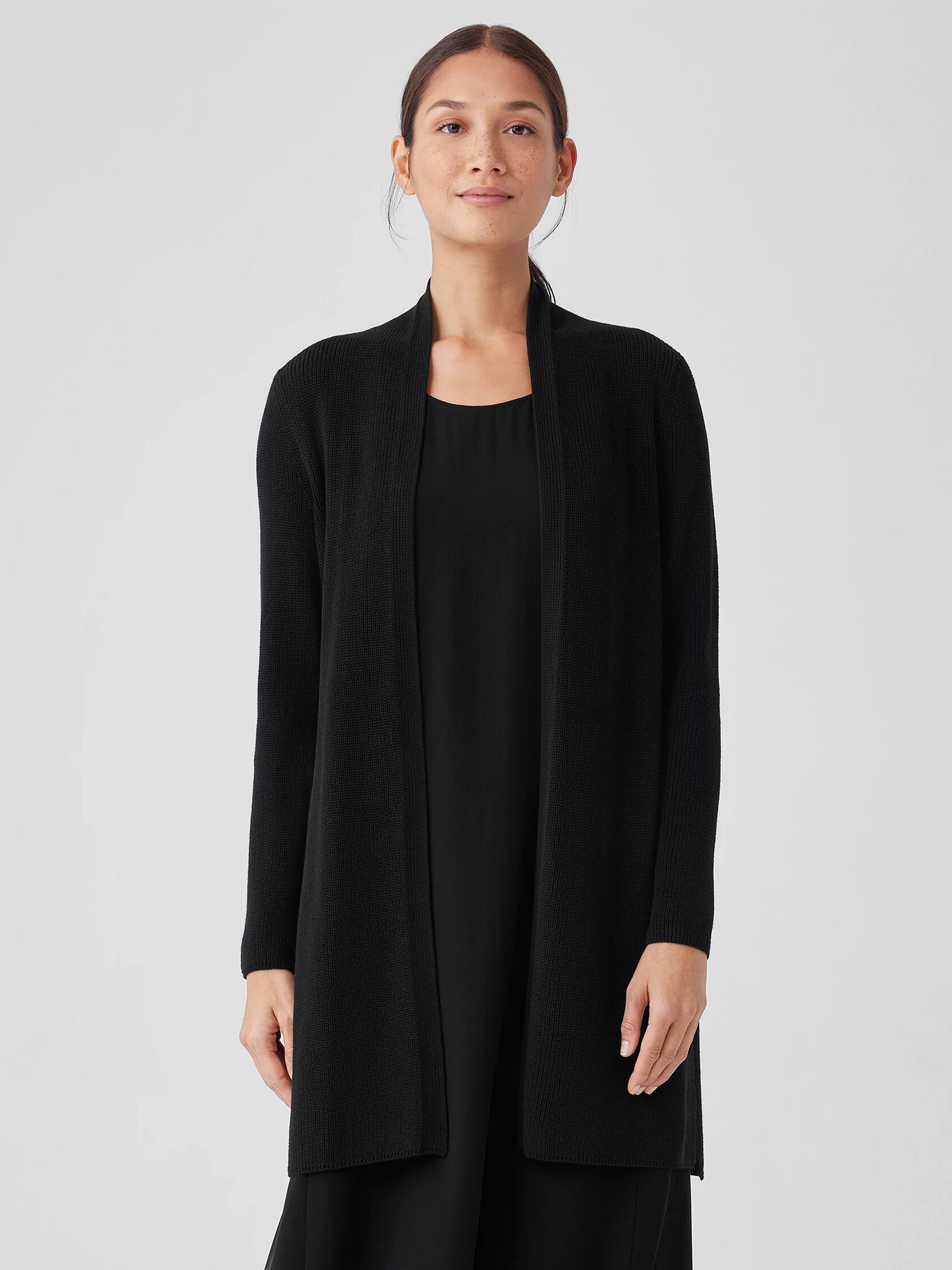 Peruvian Organic Cotton Crepe Long Cardigan | EILEEN FISHER