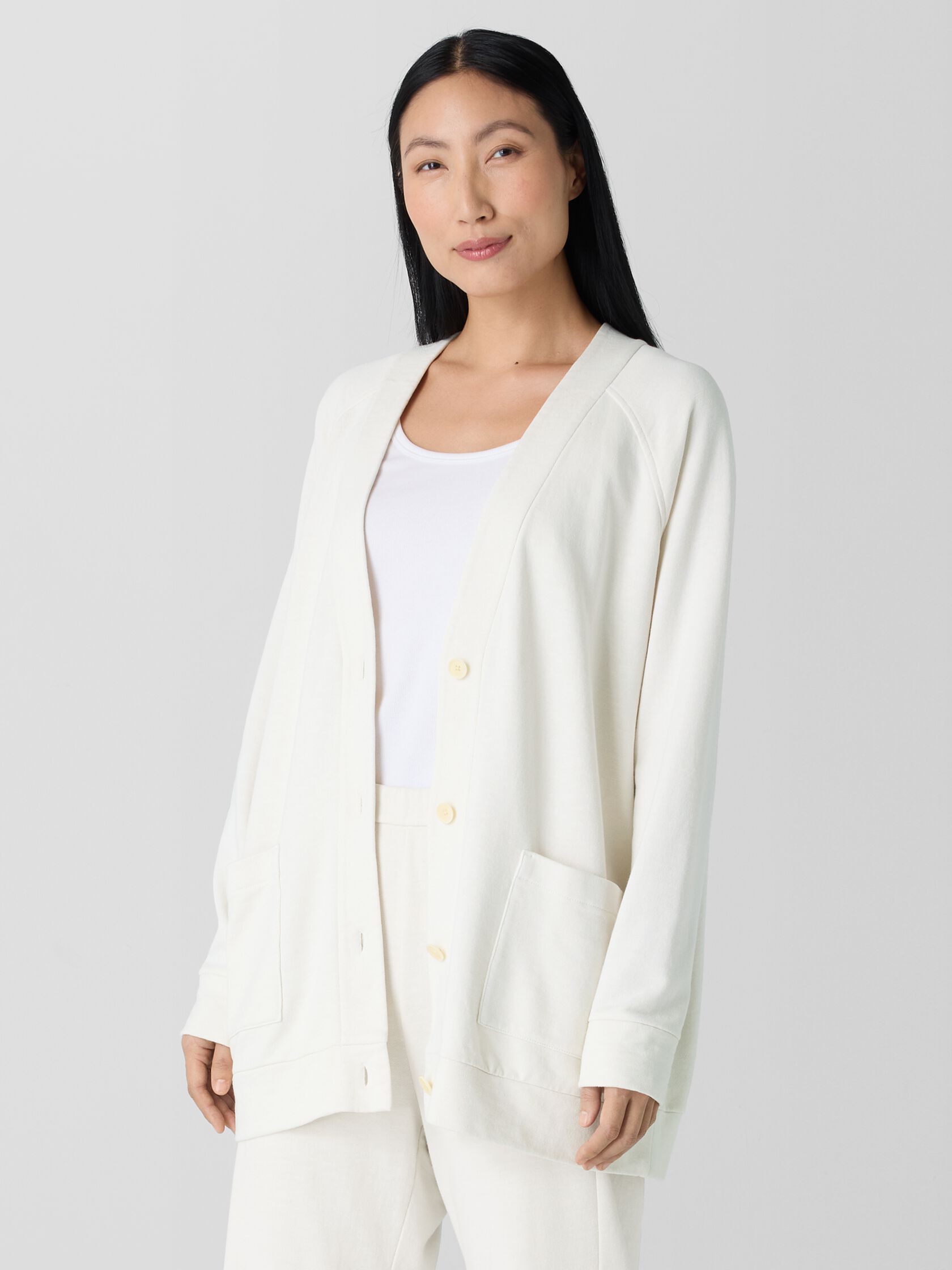 Garment-Dyed Terry Long Cardigan