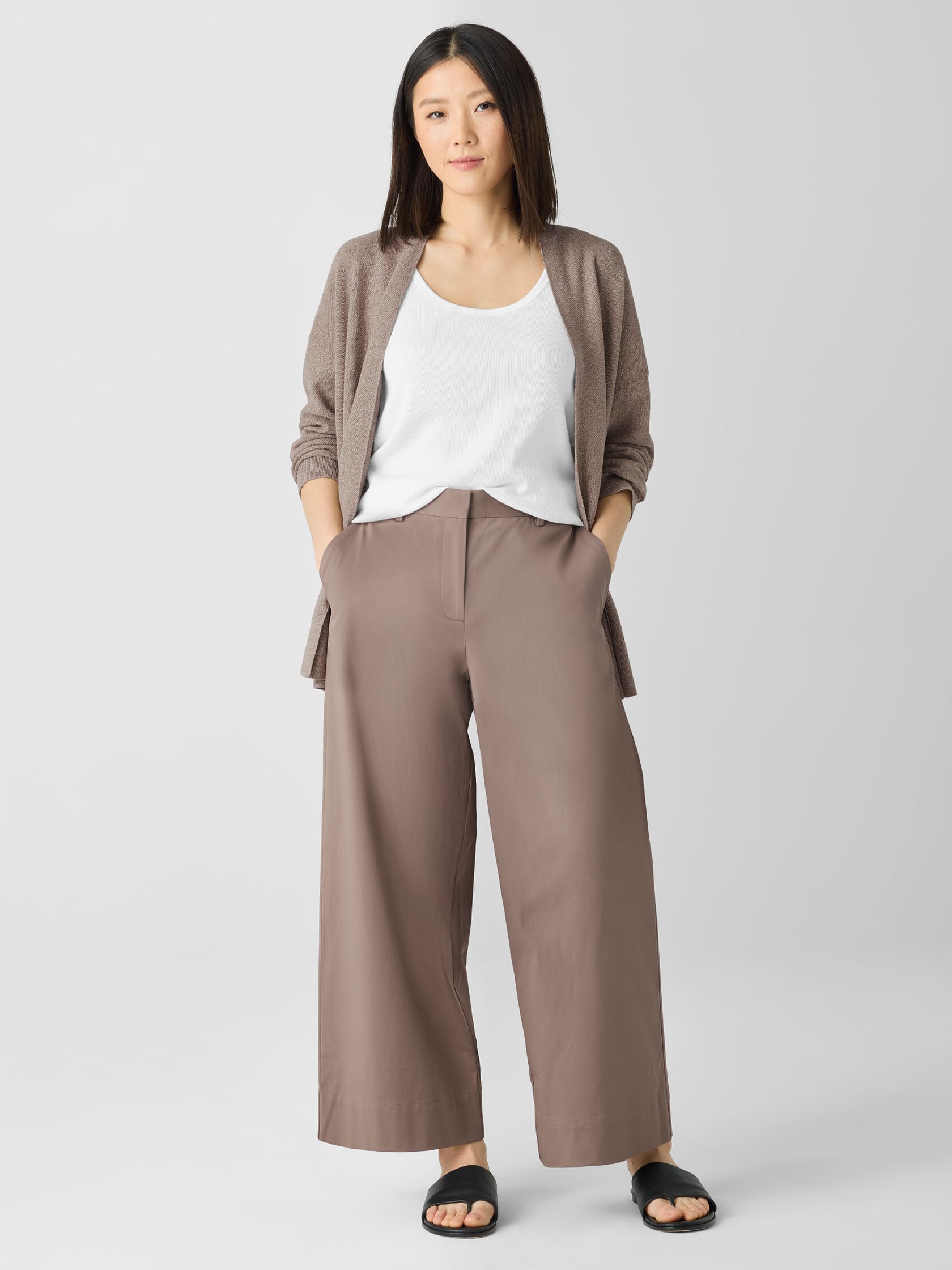 Stretch Cotton Twill Wide-Leg Trouser Pant