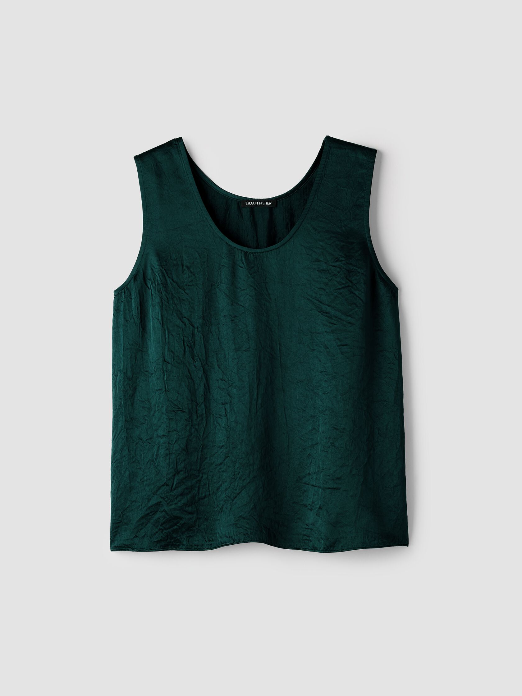 Textured Satin Curved V-Neck Tank
