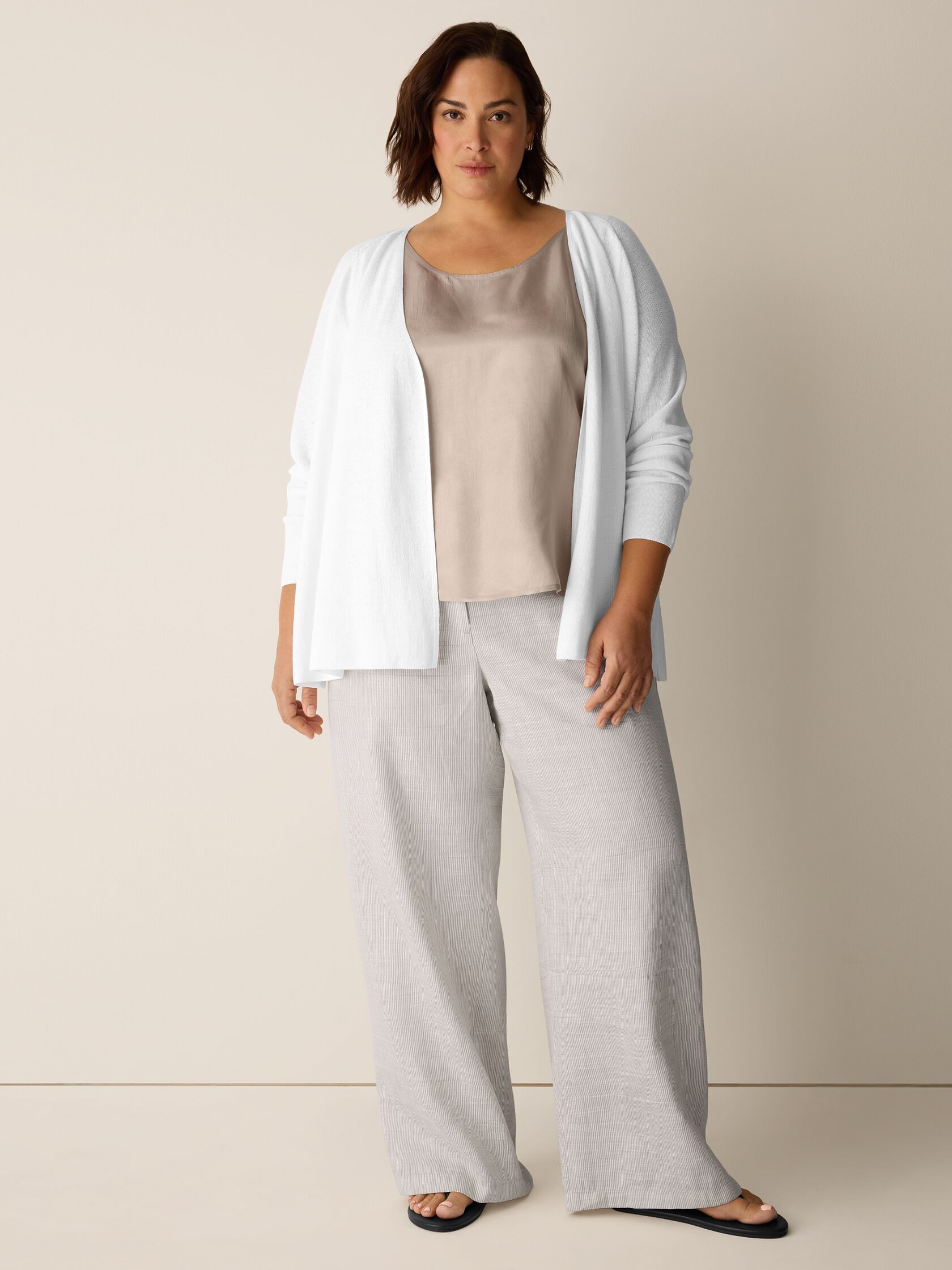 Striped Linen Nylon Sheen Full-Length Trouser Pant