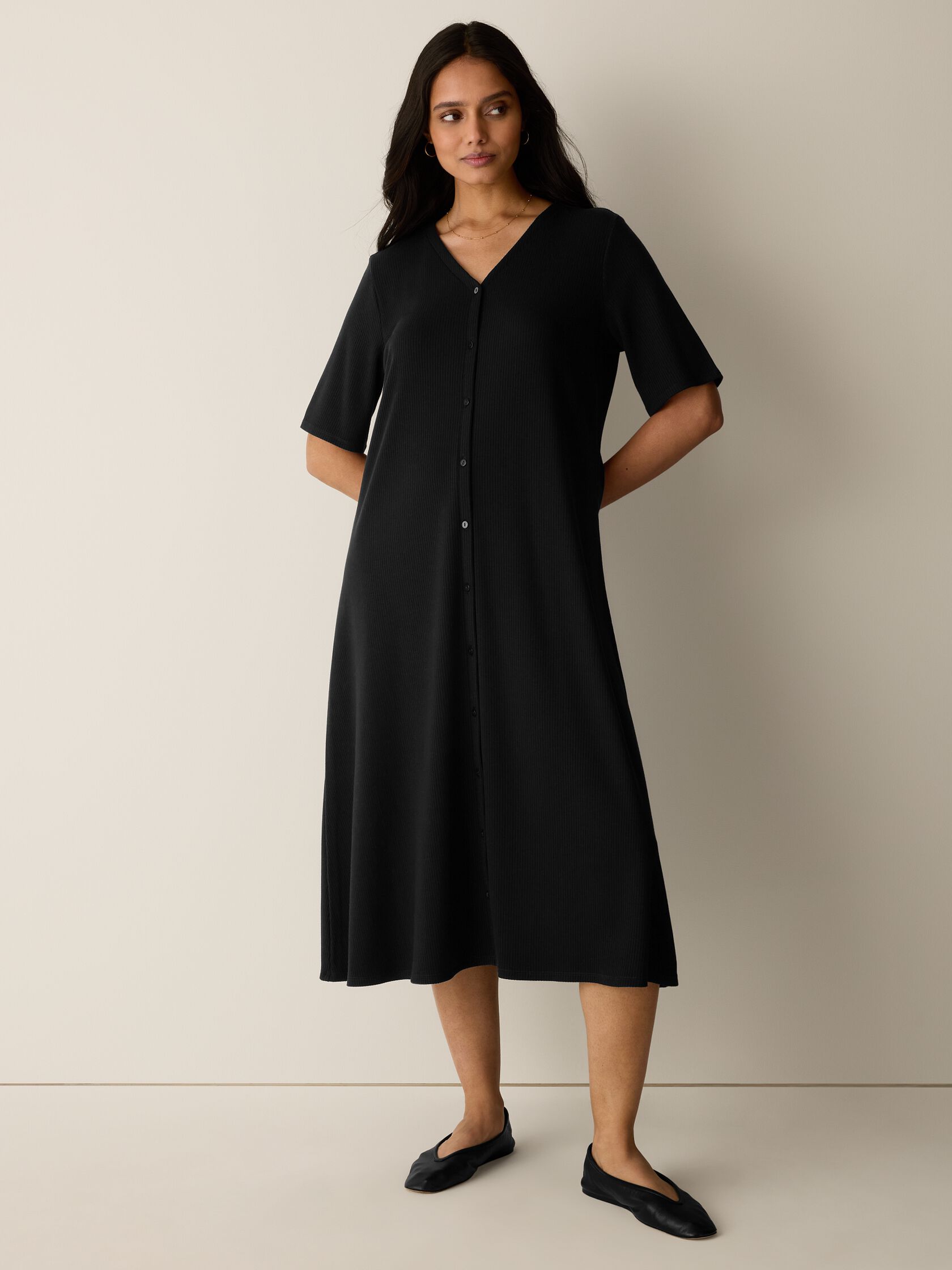 Ribbed Knit V-Neck Dress