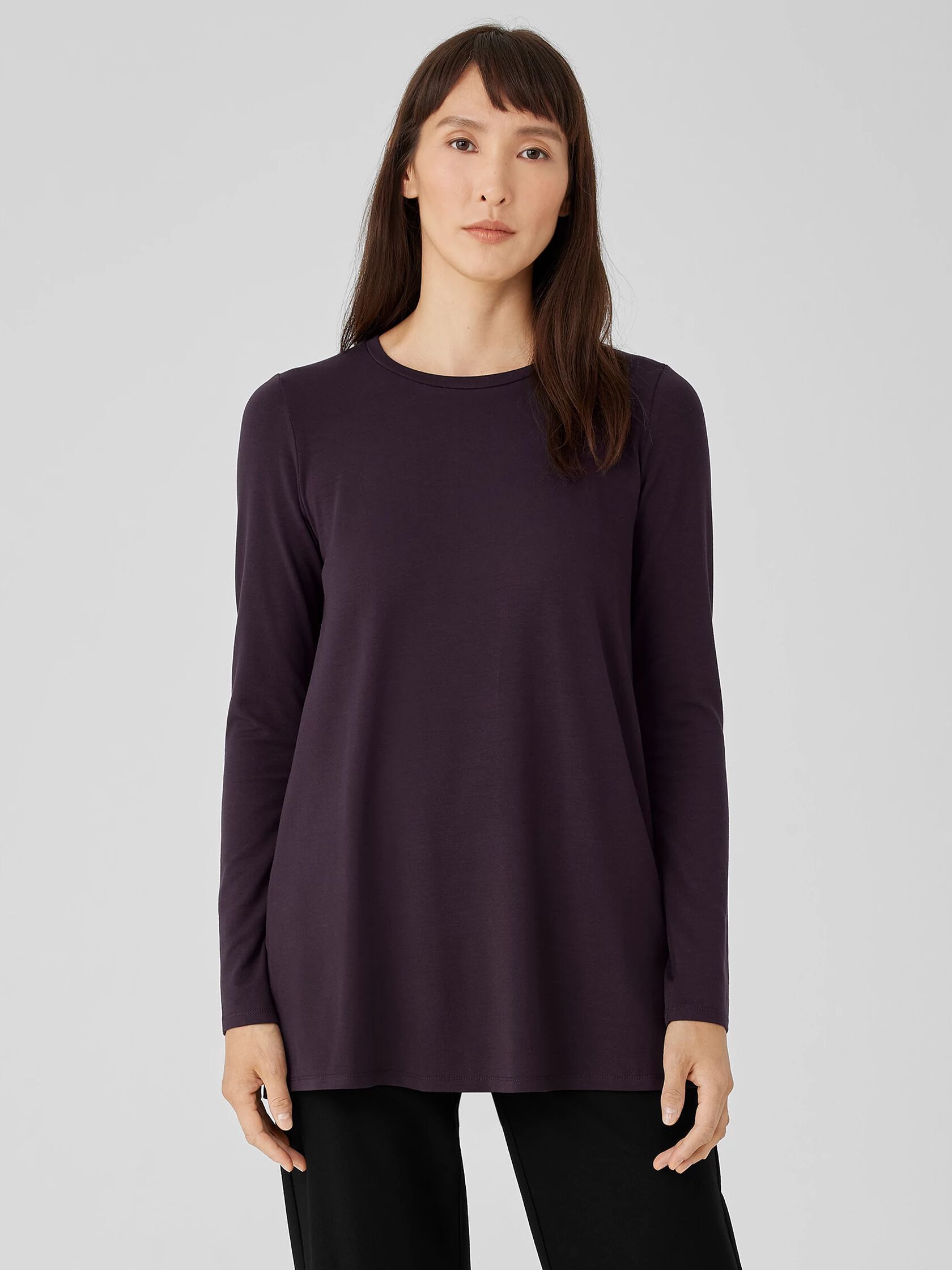 Stretch Jersey Knit Crew Neck Long Top