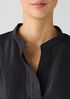Silk Linen Box Band Collar Top