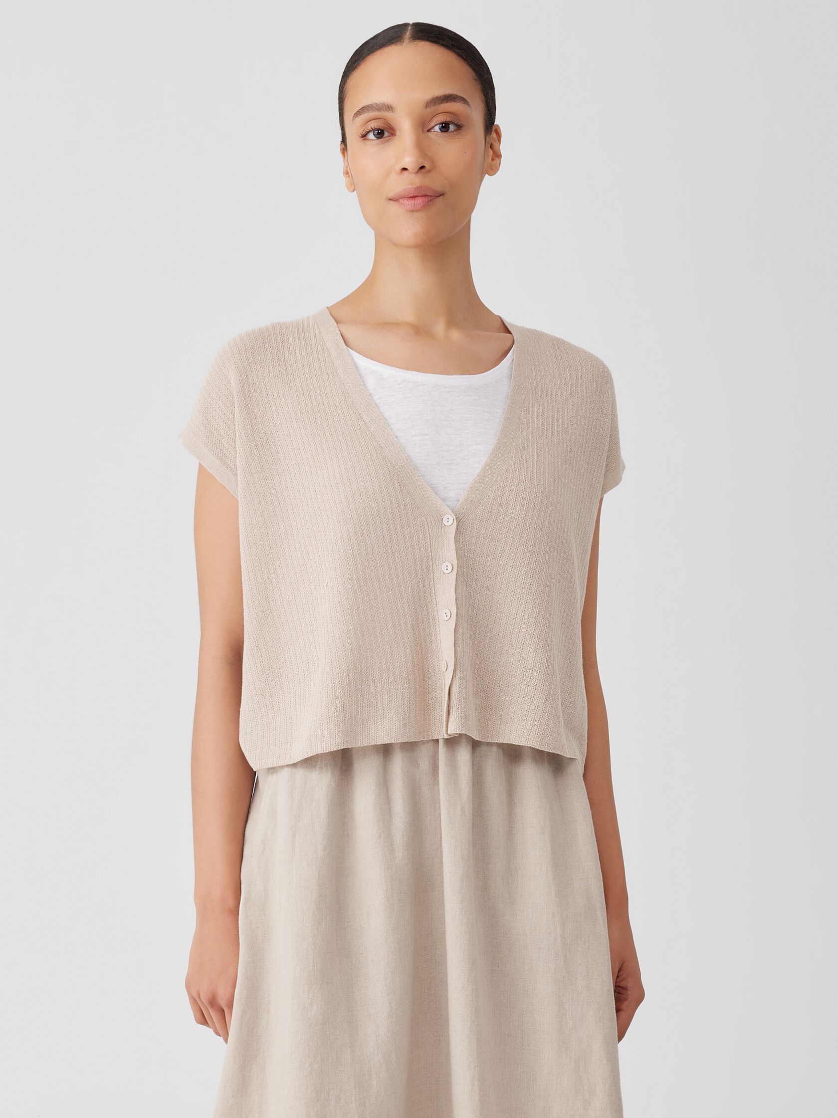 Organic Linen Cotton Short-Sleeve Cardigan