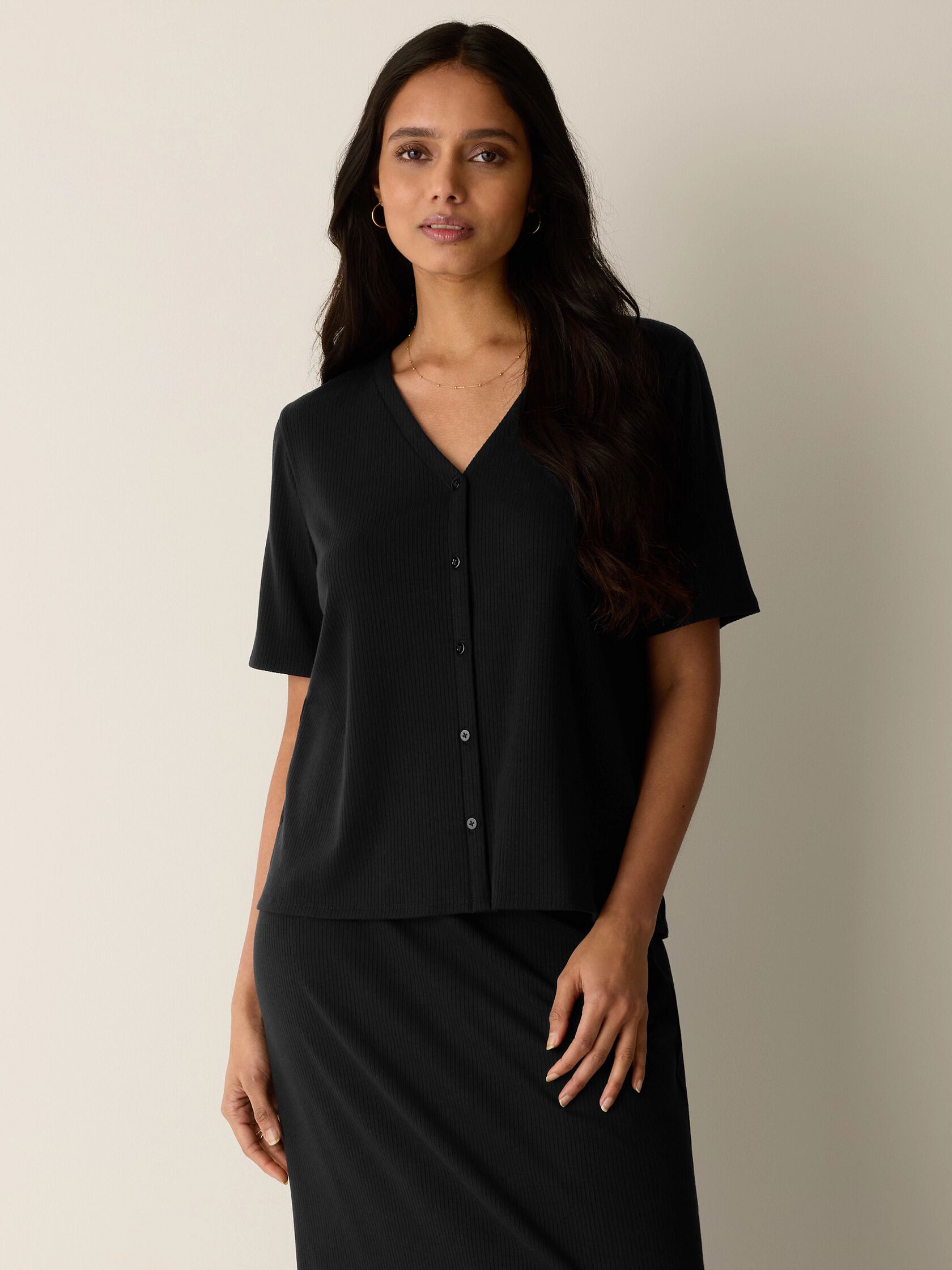 Ribbed Knit V-Neck Top