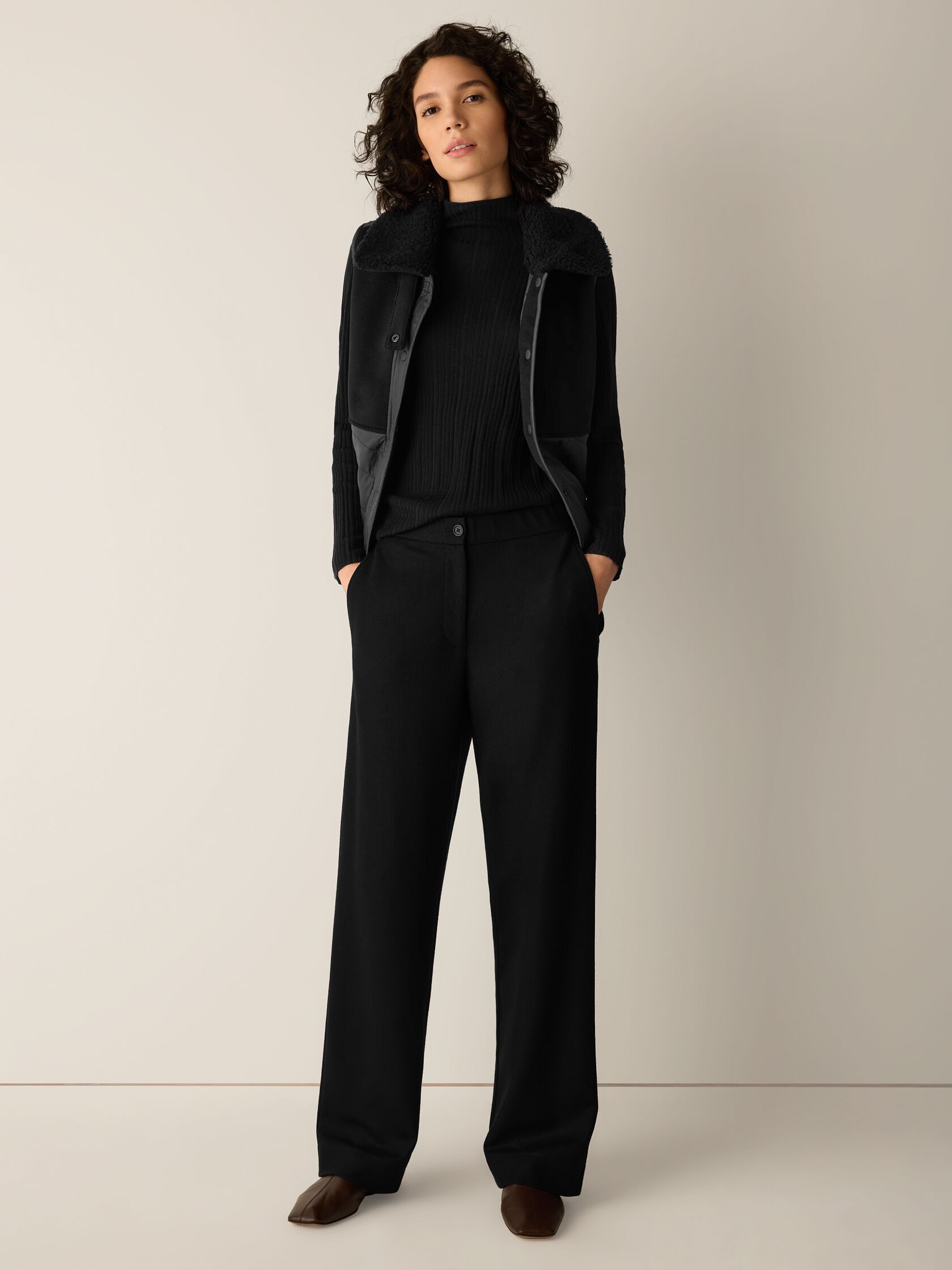 Felted Wool Jersey Full-Length Straight Trouser&nbsp;in Regenerative Wool