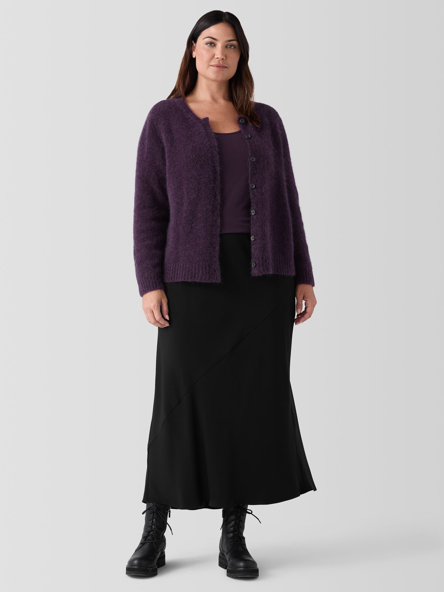 Mohair Plush Mélange Crew Neck Cardigan