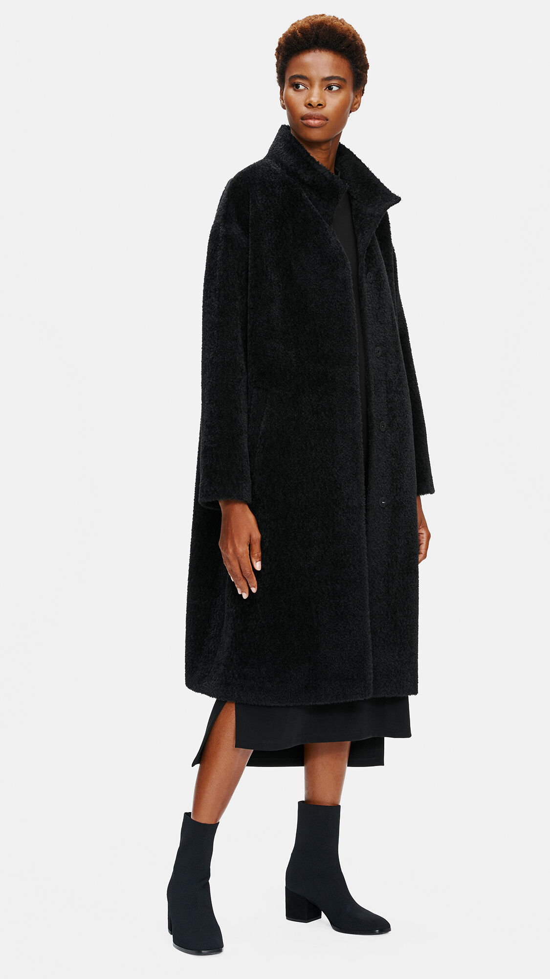 Sheared Suri Alpaca Stand Collar Coat