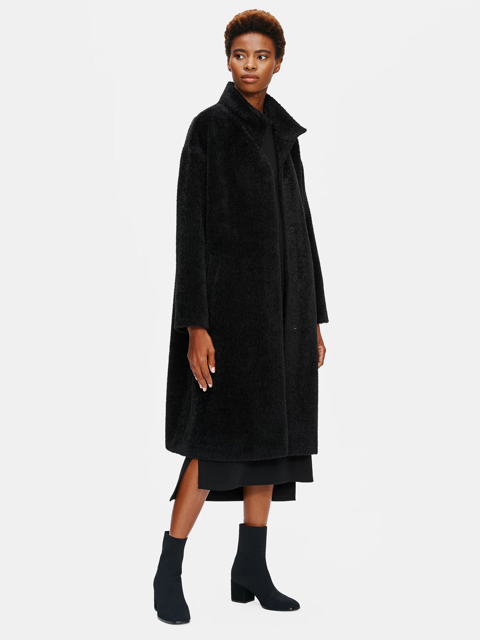 Sheared Suri Alpaca Stand Collar Coat
