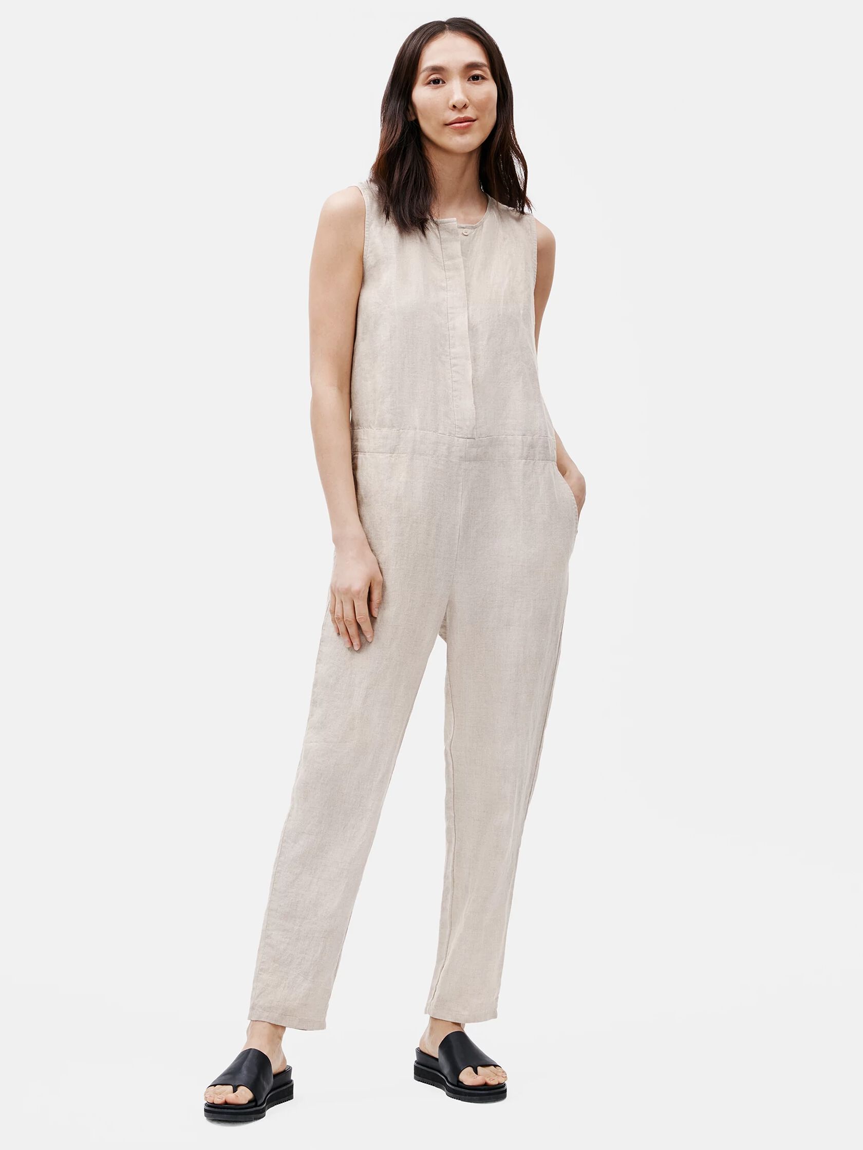 Organic Linen Round Neck Jumpsuit