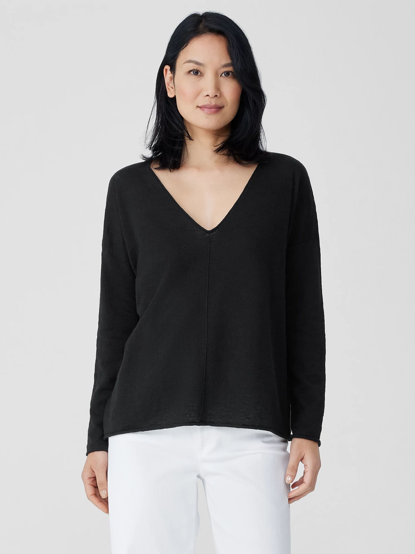 Organic Linen Cotton Slub V-Neck Top