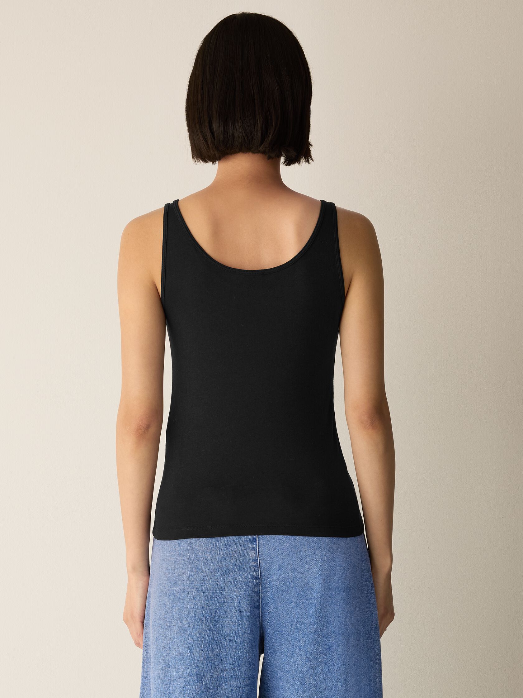 Sheer Cotton Blend Knit Scoop Neck Tank