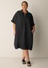 Puckered Organic Linen Grid Classic Collar Dress