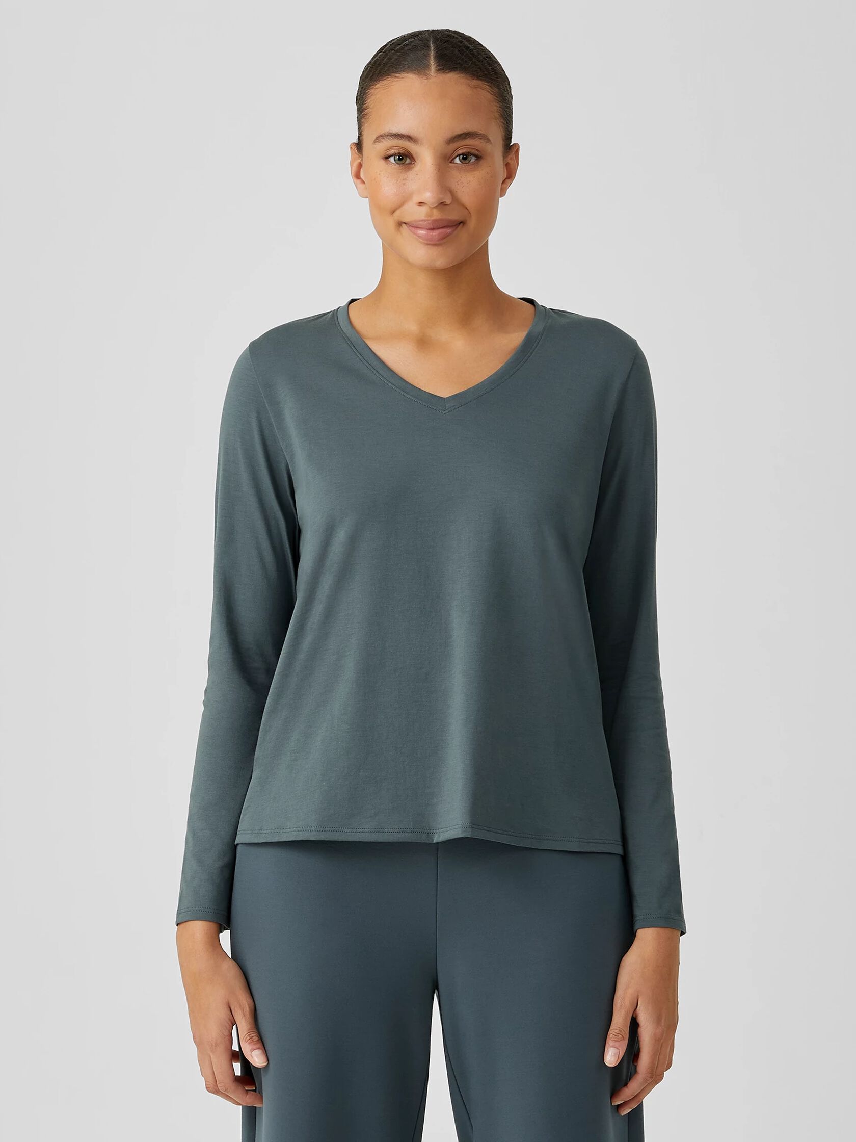 Organic Pima Cotton Jersey V-Neck Top