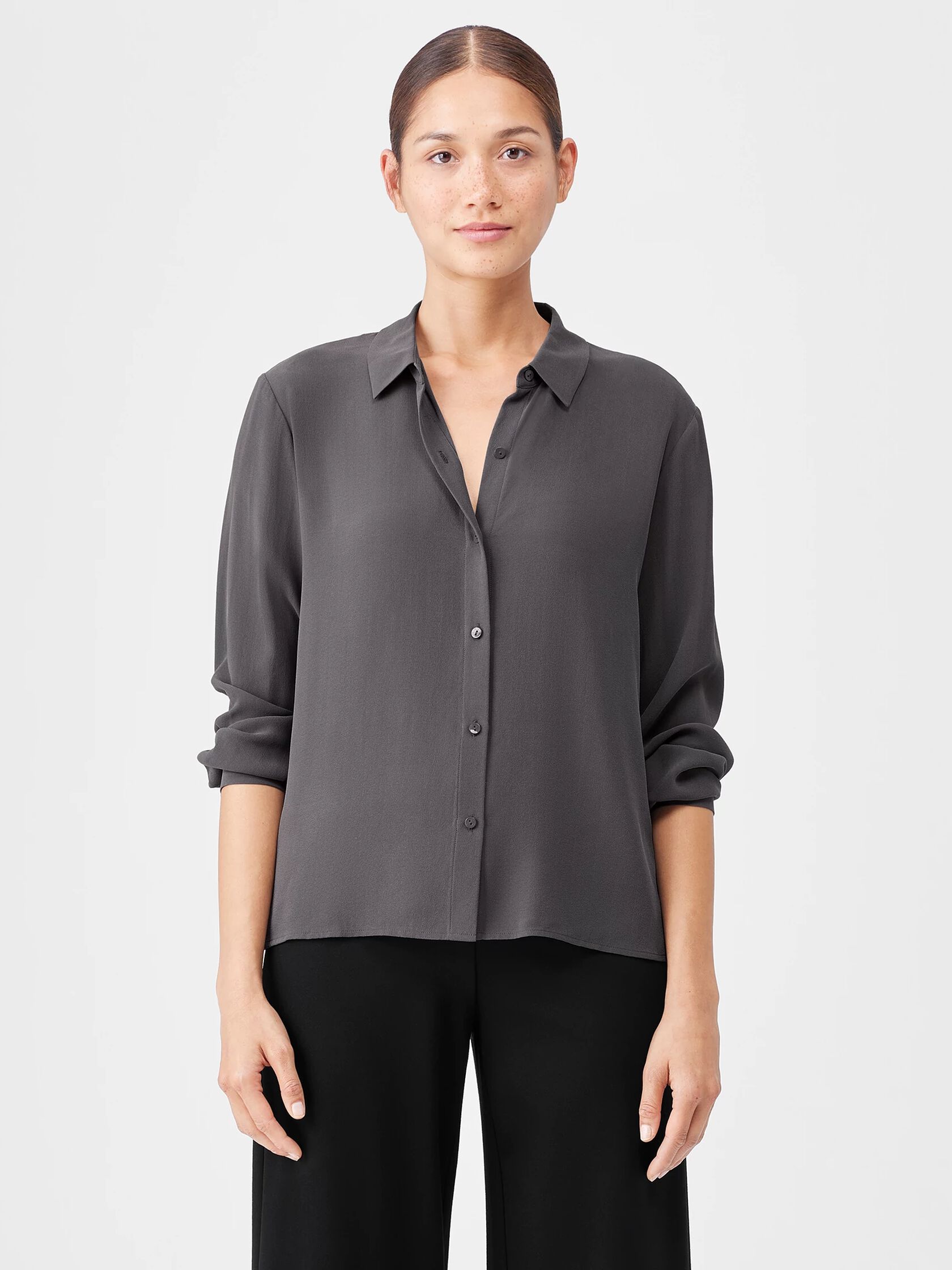 Silk Georgette Crepe Classic Collar Shirt