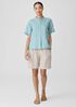 Organic Handkerchief Linen Band Collar Short-Sleeve Shirt