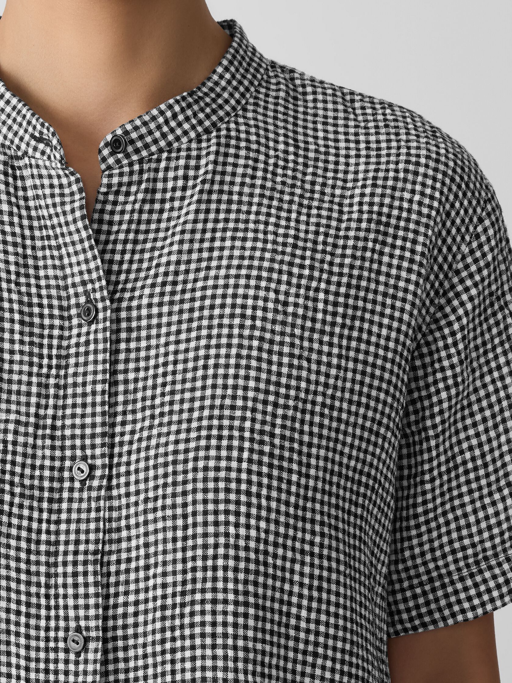 Puckered Organic Linen Band Collar Shirt