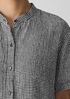 Puckered Organic Linen Band Collar Shirt